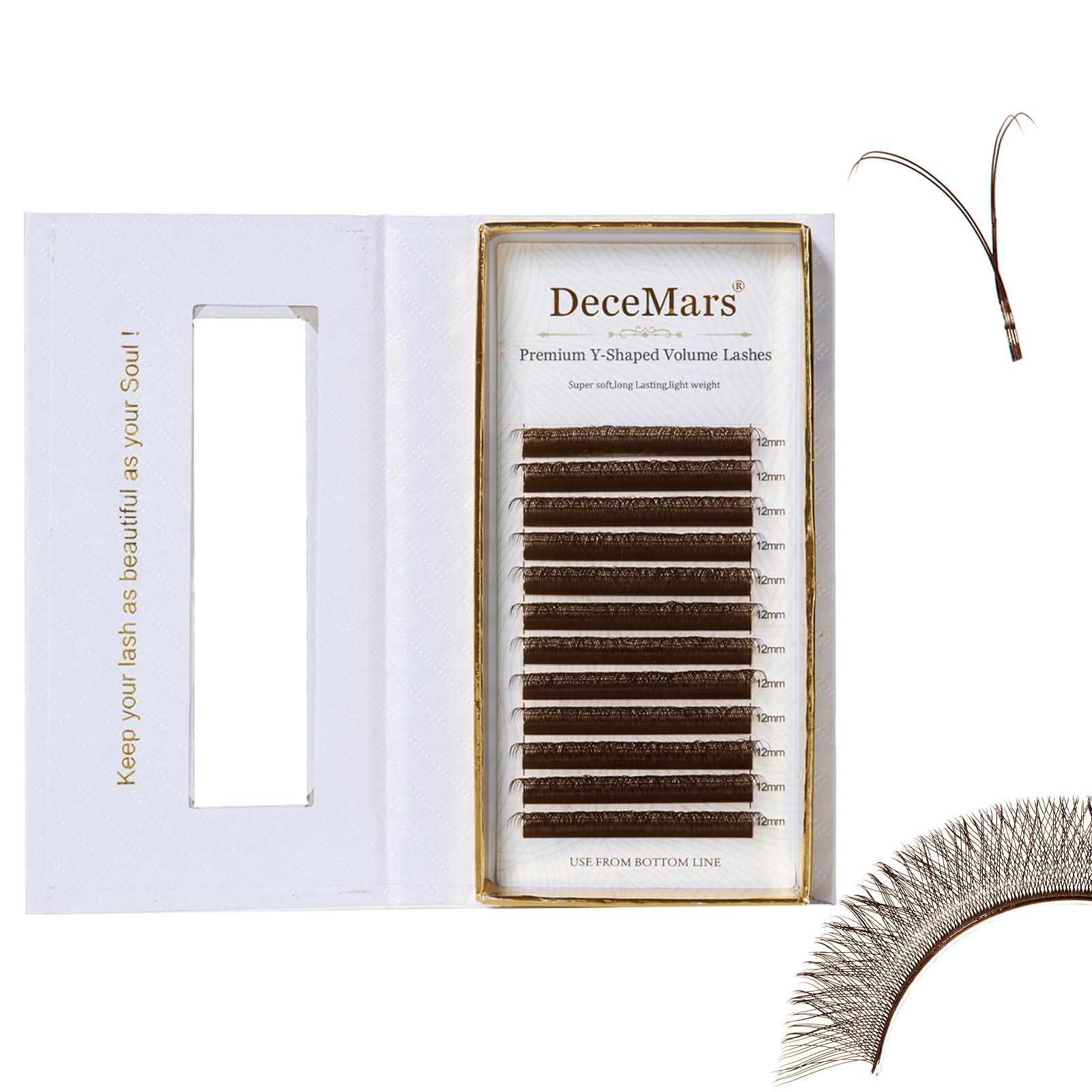 DeceMars Two Tip YY Eyelash Extensions Supplies C Curl 0.05mm Thickness 8-12 Mix Tray Soft Lash Trays Premade 4D Easy Fan Y Shaped Volume Clusters