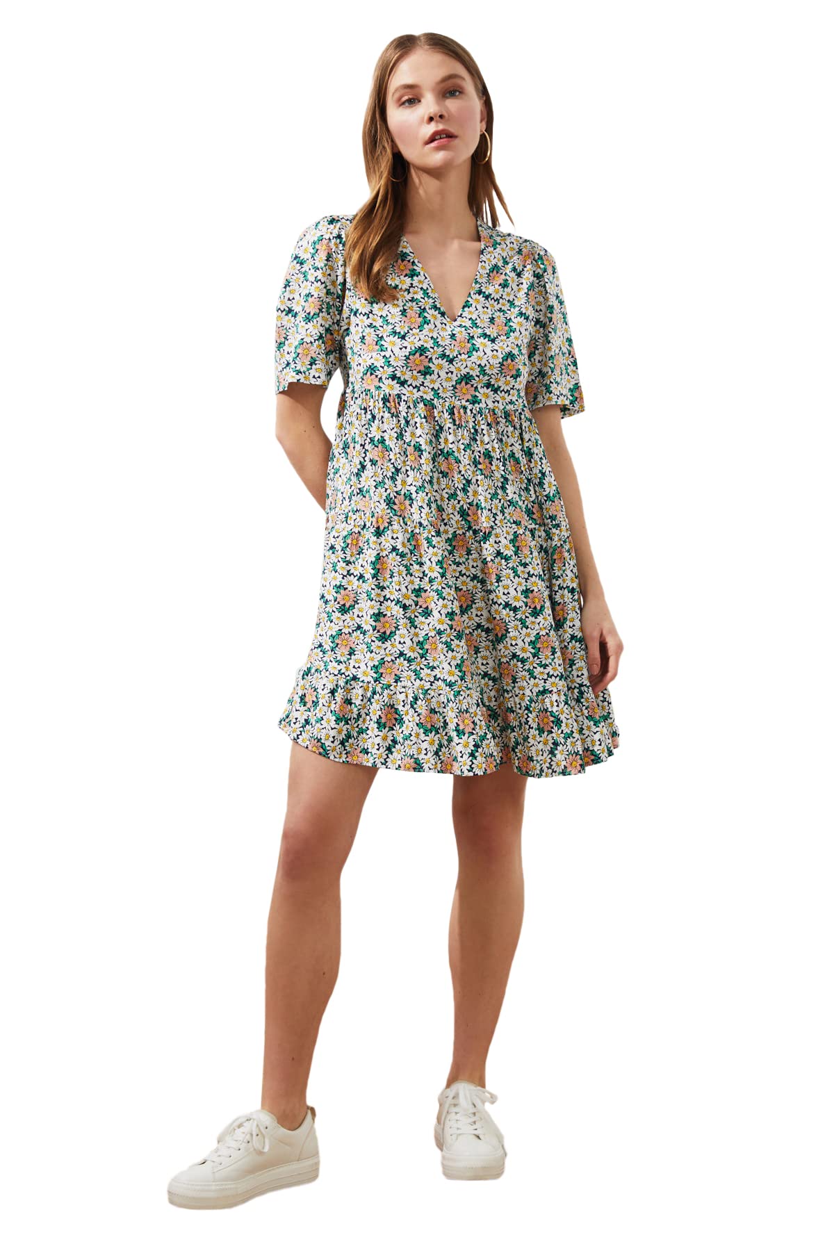 Trendyol FeMan Mini Shift Regular fit Woven Dress,Very Colorful,34