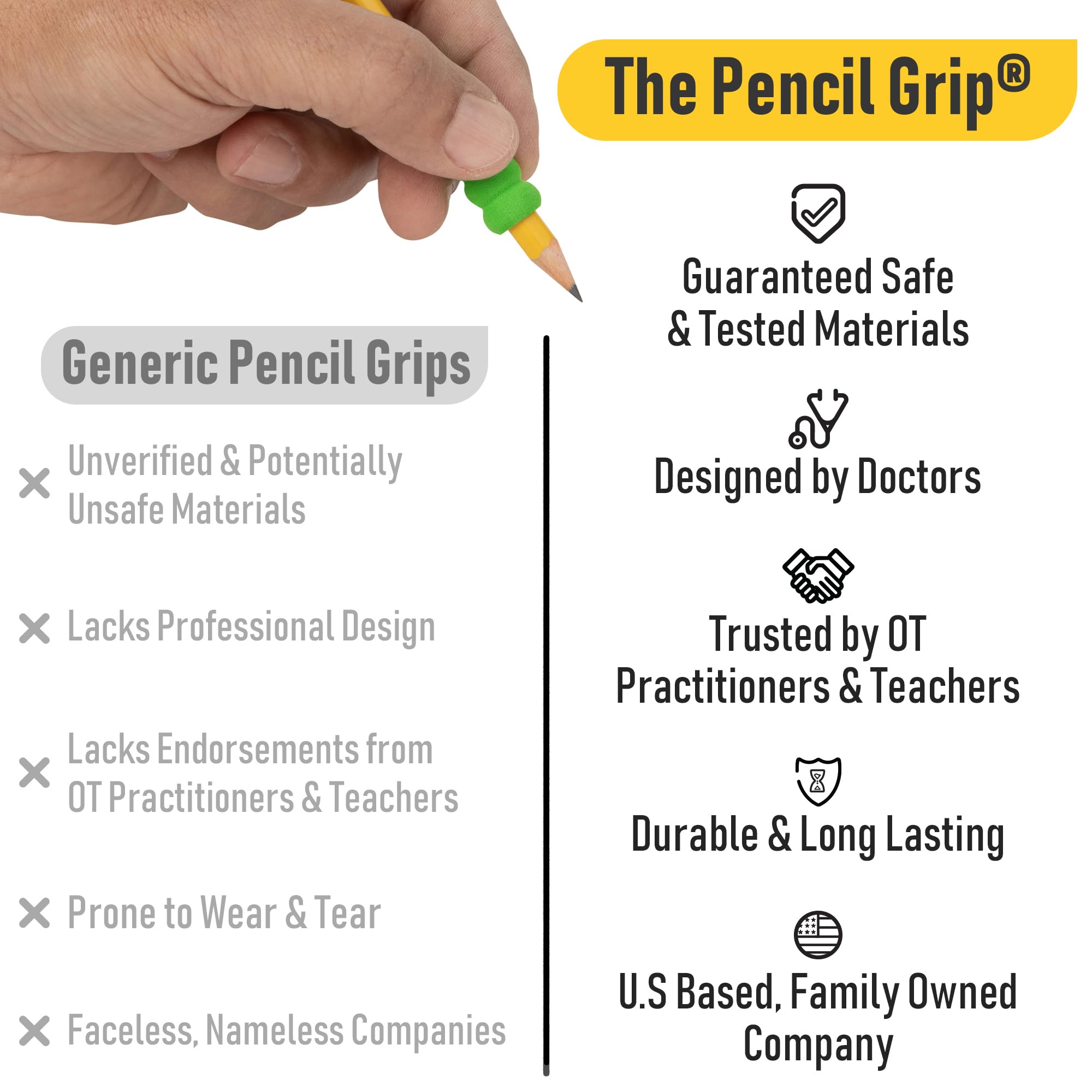 Pencil Grip The Classics Geriffelter Schaumstoffgriff, ergonomische Schreibhilfe, für Rechts- oder Linkshänder, verschiedene Farben, 12 Stück