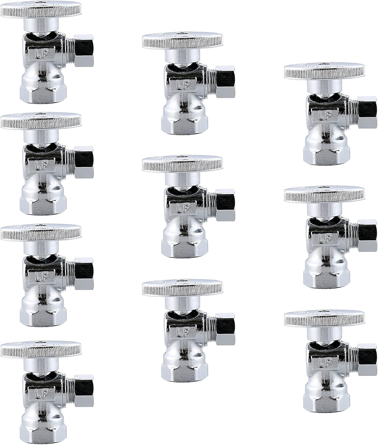 (10-Pack) Cyrret Angle Stop Shut off Valve 1/4 Quarter Turn 1/2-Inch FIP Inlet X 3/8-Inch OD Outlet, No Lead Brass Chromed, CUPC NSF AB1953 Approved