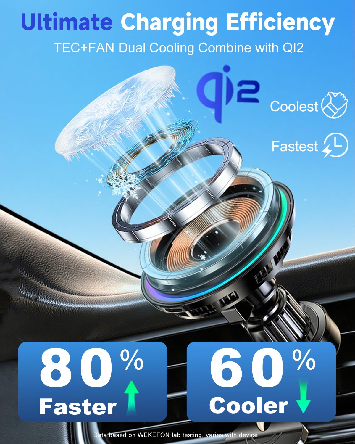KPON Mag-Safe Car Phone Holder Charger - 15W Fast Wireless Charging Mount For IPhone 16/15/14/13/12 & Samsung Galaxy S23 - Air Vent/Dashboard Car Mount With Magnetic Charging - View #5