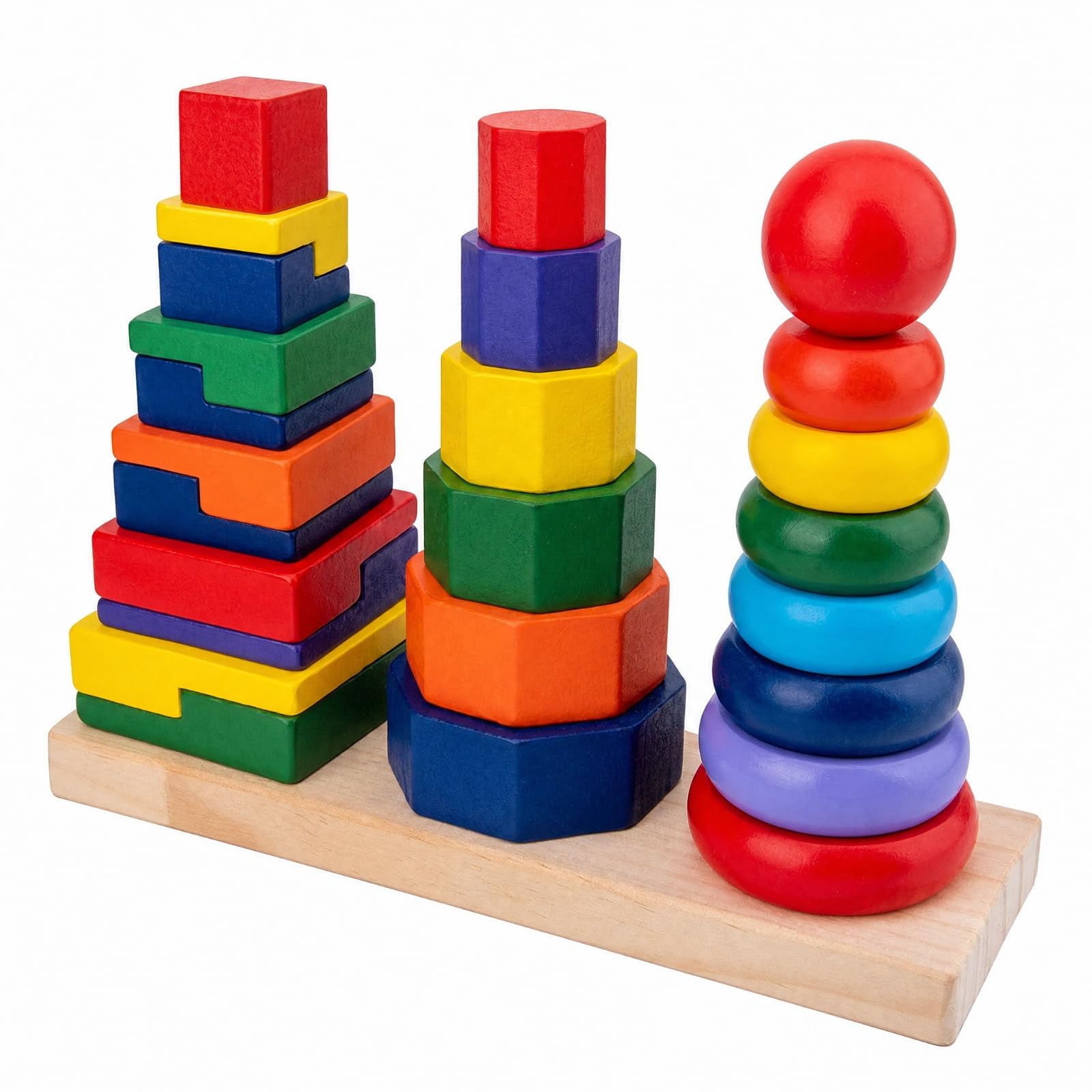 harayaa Juguete Madera con Base Rectangular y Piezas Geométricas Educativo Bloques Apilables Madera Colorido para Niños Pequeños, Grande