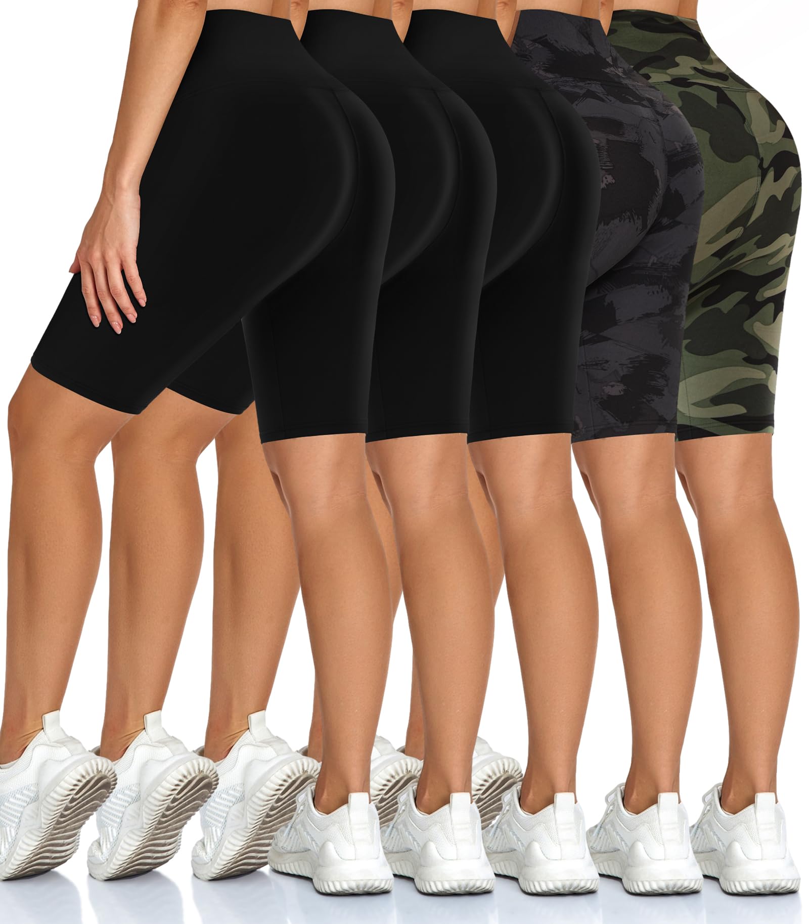 Diu Life 5 Pack High Waist Biker Shorts for Women - Buttery Soft 8" Womens Shorts for Workout, Yoga, Athletic