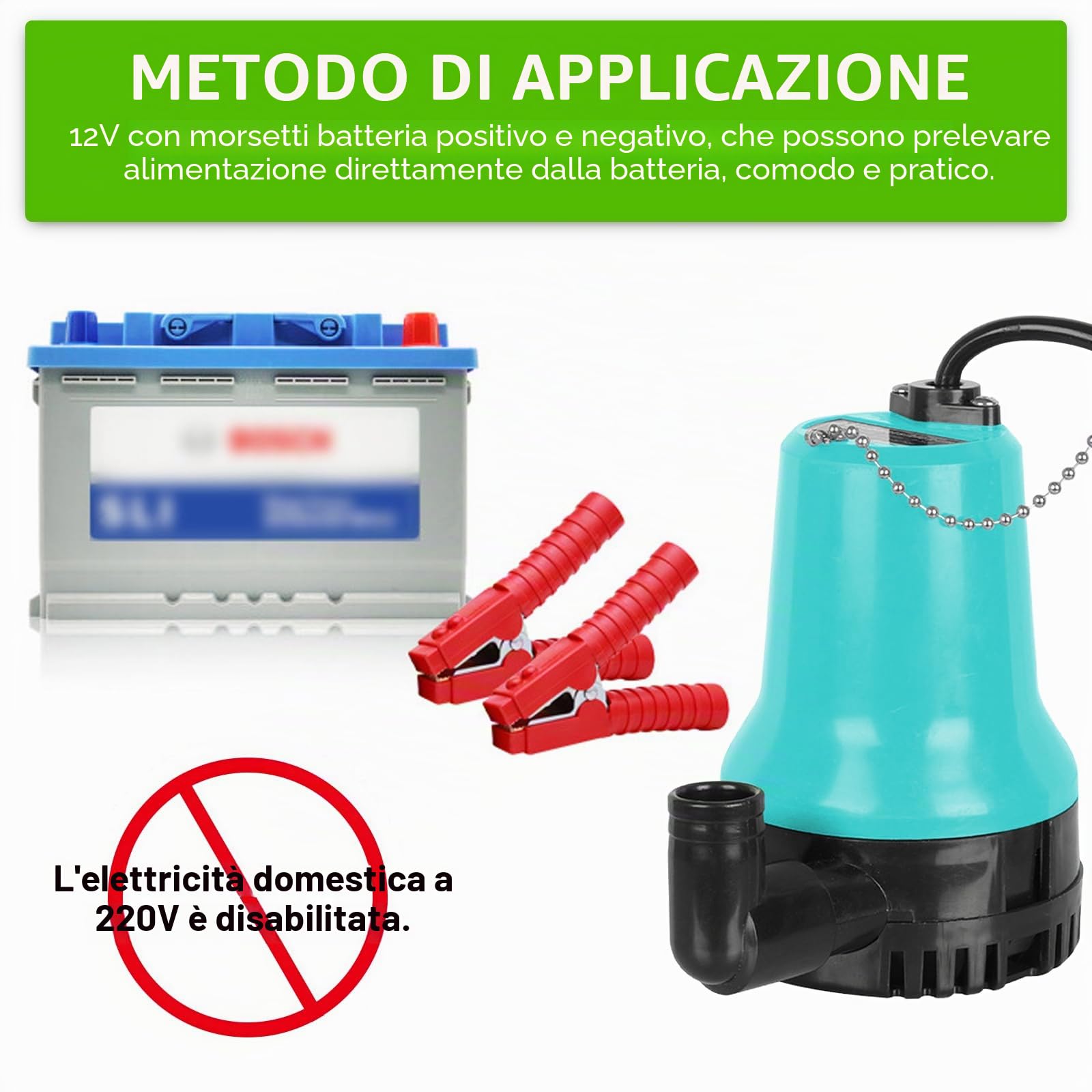Vegena Pompa sommersa per acqua sporca, 12 V, 65 W, 3000 l/h, con morsetto, pompa per acquario, per giardini, acquari, stagni, fontane