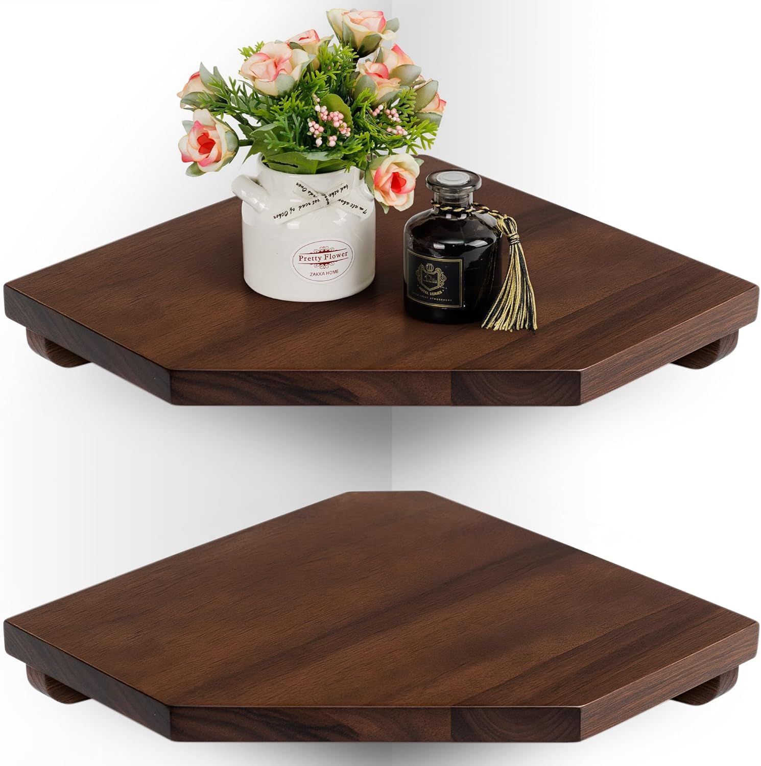 CraftwareHexagon Corner Floating Shelves Wall Mount (Set of 2) – Solid Acacia Wood with Hidden Brackets & Cable Hole – Rustic & Modern Space-Saving Shelves for Bedroom Living Room Office Kitchen-image-45