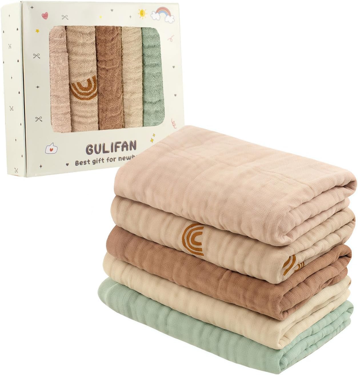 5 Pack Baby Muslin Washcloths,100% Cotton Wash Cloth Set for Baby Face Body Comfy and Soft for Newborn Infants Kids Girls and Boys,Best Gift for