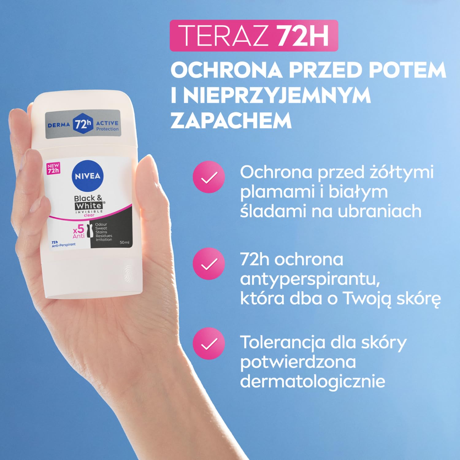 NIVEA Black&White 48 H Invisible Clear Antitranspirante en barra para mujeres 50 ml