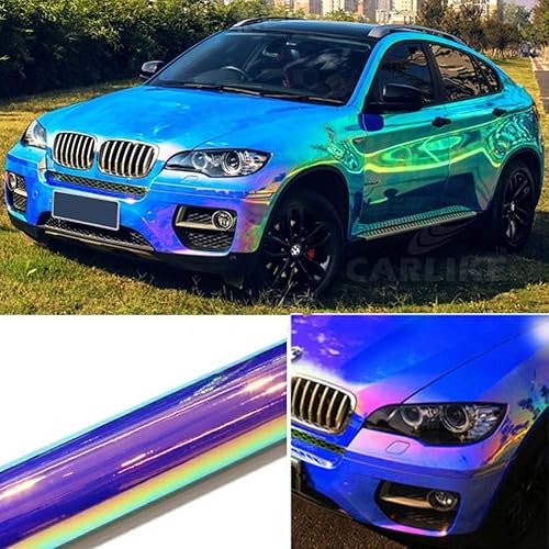Miniatura 6 de XhuangTech - Rollo de vinilo holográfico autoadhesivo para auto, diseño de arcoíris, color cromado, sin burbujas