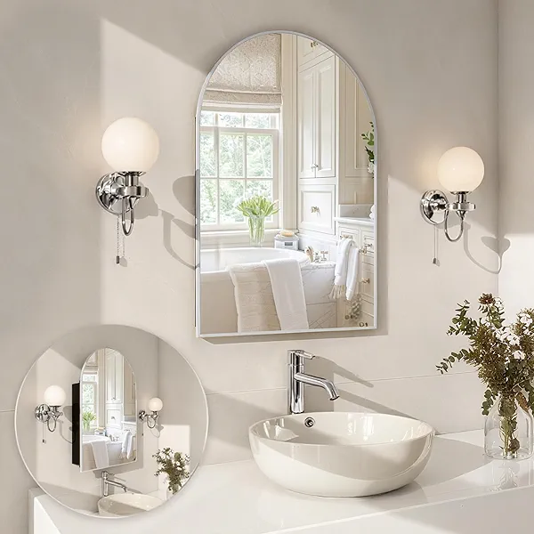Arched Medicine Cabinet Mirror No Assembly Needed Bathroom Mirror with Storage Recessed or Surface Mount Options (Silver, 24"x36")