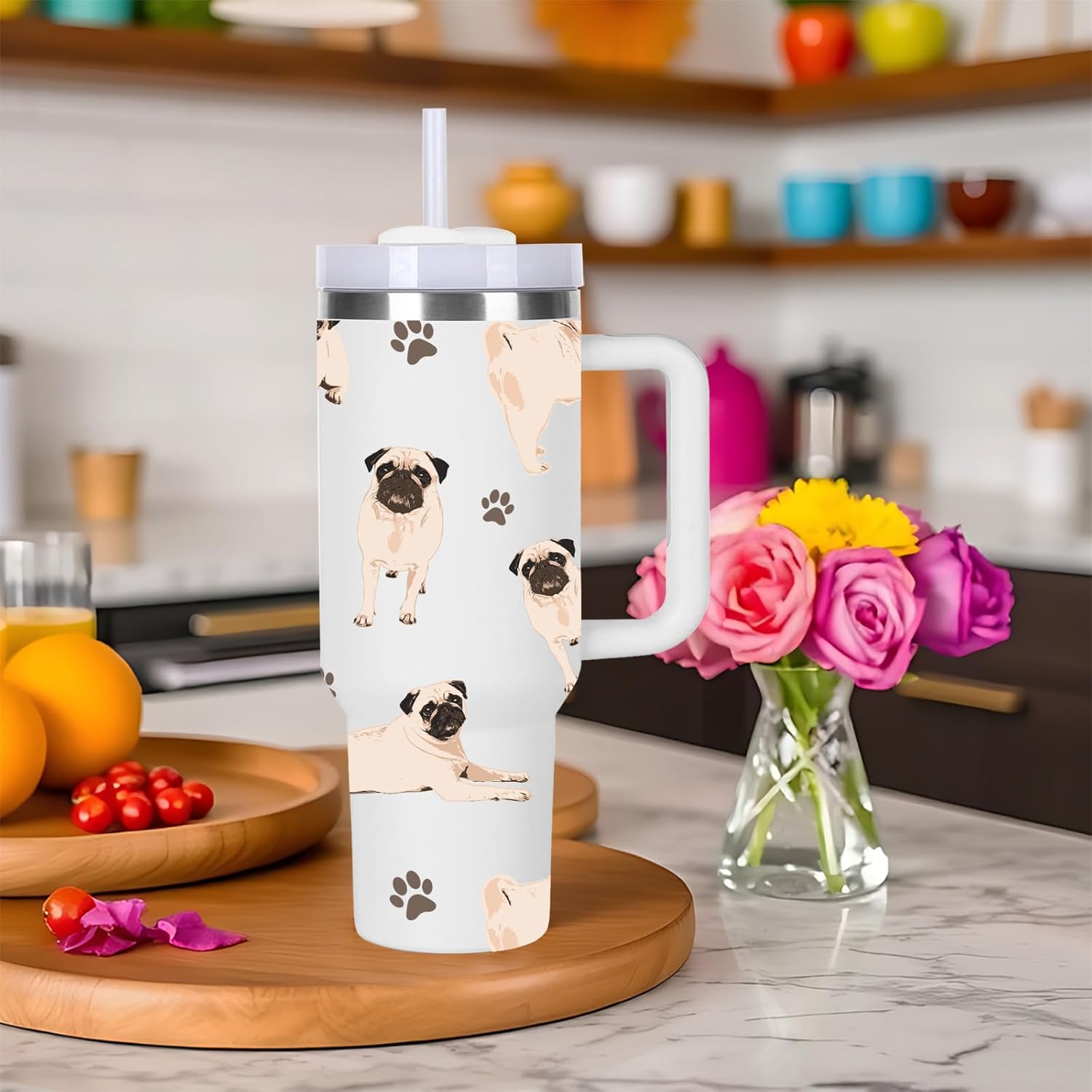 momocici 40oz Pug Tumbler with Handle Gifts for Women.Pug Lover Cups Tumbler Gifts for Women.40 oz Birthday Christmas Pug Cup Tumblers for Pugs Lover. - Image 4