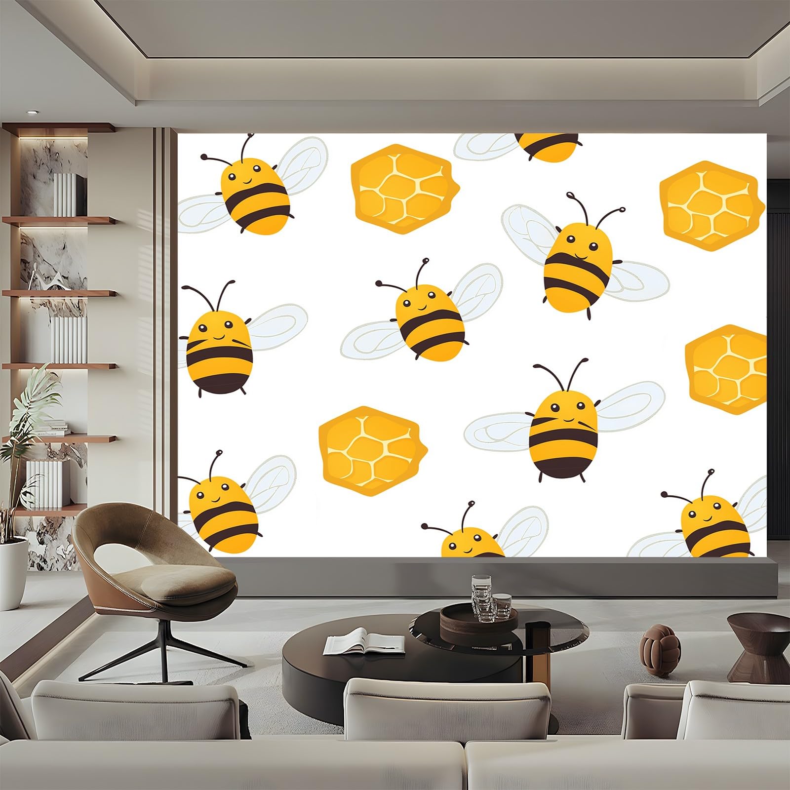 Panoramiczna tapeta kreskówka pszczoła miodowo-żółty czarny 200 x 140 cm (szer. x wys.), gigantyczny plakat ścienny 3D nowoczesna tapeta dekoracja ścienna salon sypialnia sypialnia sypialnia biuro