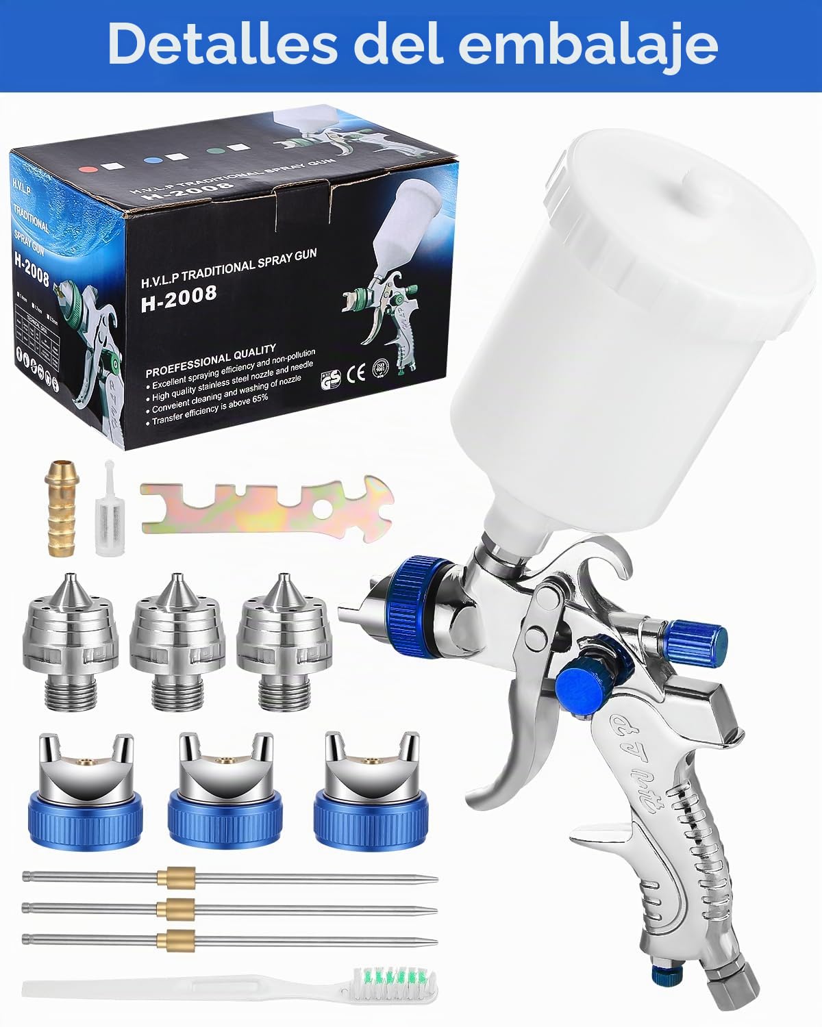HVLP Pistola de Pintura Profesional, Pistola Pulverizadora de Pintura, Recipiente de Pintura 600 ml, 3 boquillas 1,4mm 1,7mm 2,0mm, Alimentación por Gravedad Pistola Rociadora para Automóviles, Techos