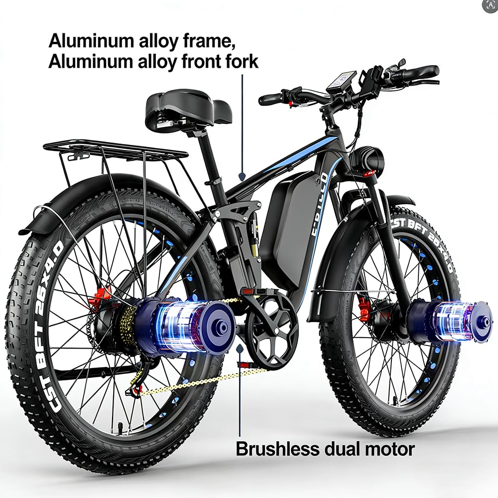 EB7PRO Elektrofahrrad für Erwachsene, Dual-Motor, 52 V, 23 Ah, austauschbarer Akku, hydraulische Scheibenbremsen, 7-Gang-All-Terrain-E-Mountainbike, Pendlerfahrrad
