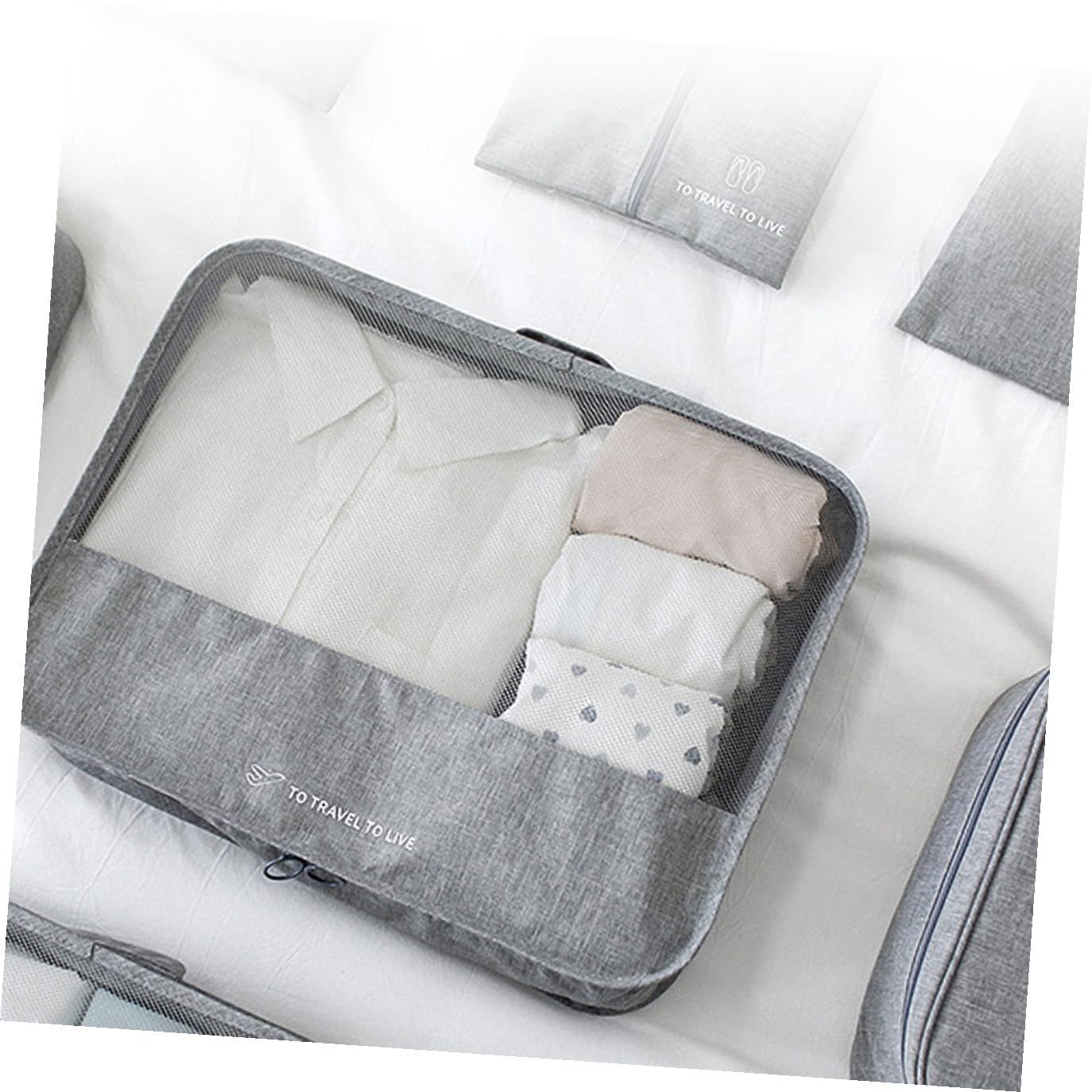 HEMOTON 7 pezzi Organizer da Viaggio in Tessuto con Zip Doppia Sacche Porta Abbigliamento e Intimo per Valigia per Business e Fine Settimana