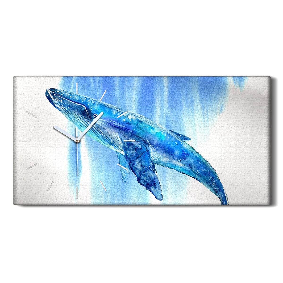 Horloge sur toile silencieuse 60x30cm grand format baleine bleue et mer pour salon