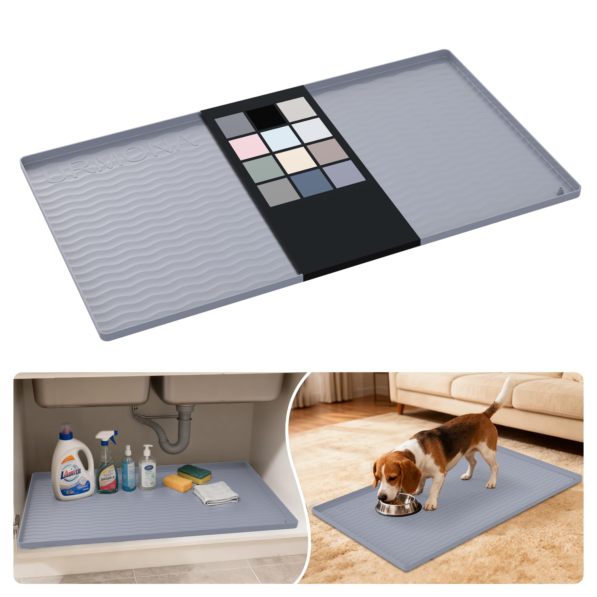 URMONA Waterproof Silicone Under Sink Mat, 34 x 19 in, Flexible Shelf Liner