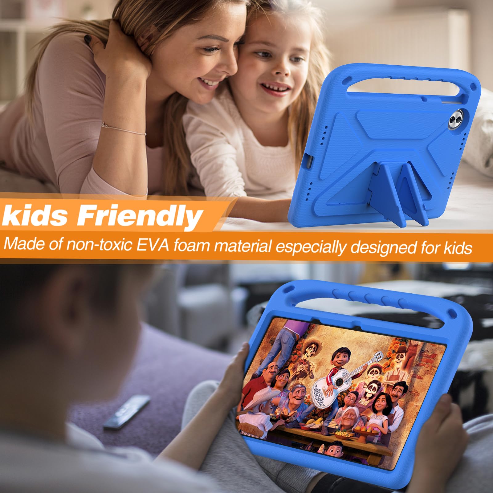Compatibile con Honor Pad 10 (12,1 pollici) 2025, custodia protettiva leggera in EVA per bambini, antiurto, con manico e tracolla, custodia per tablet carina. Blu