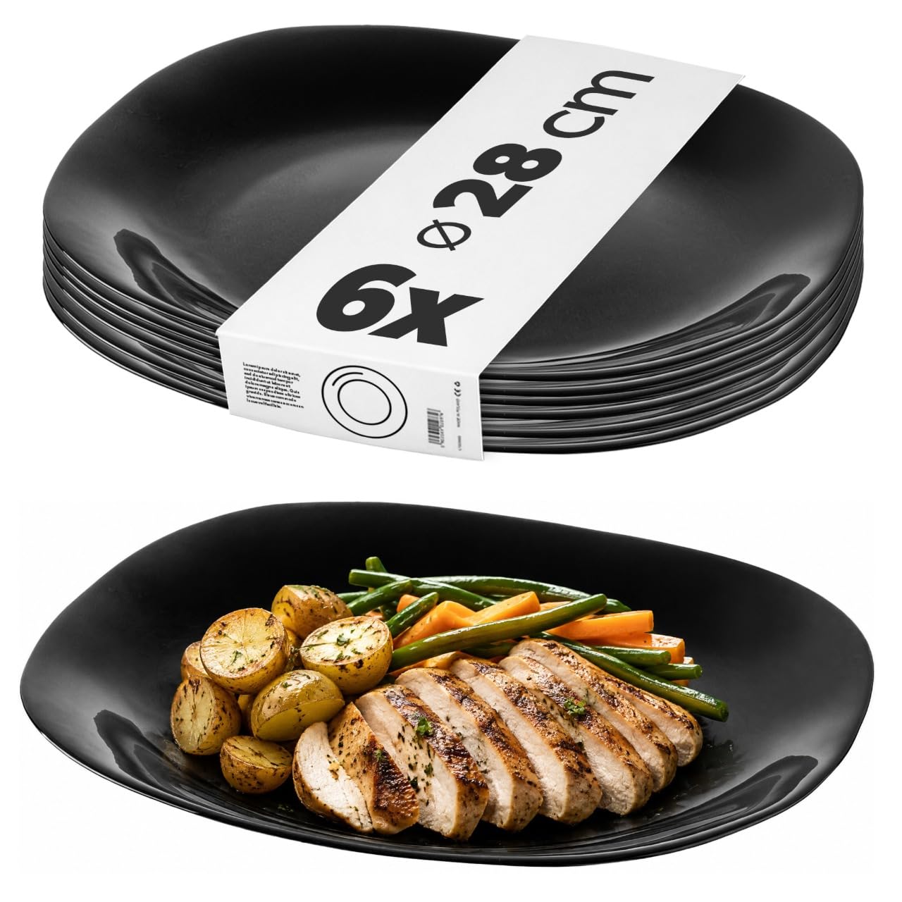 KADAX Juego de platos llanos negros para lavavajillas, platos llanos de cristal reforzado, vajilla moderna para casa y restaurante (negro/6 unidades)