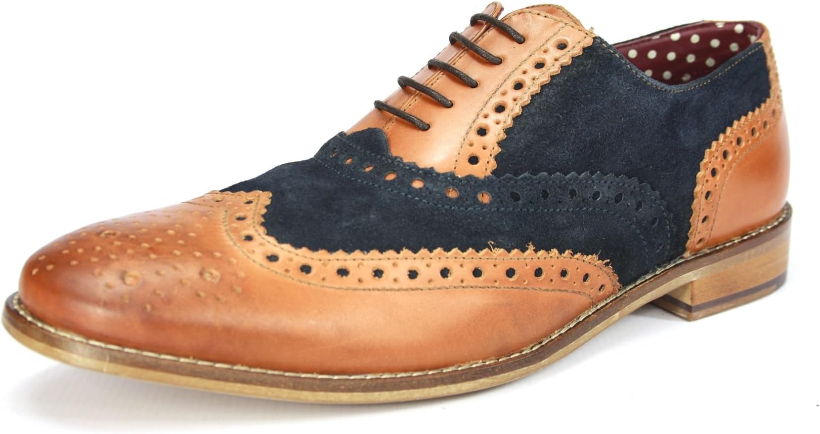 London Brogues Mens Leather Lace Up Wingtip Formal GATSBY Evening Brogue Shoes