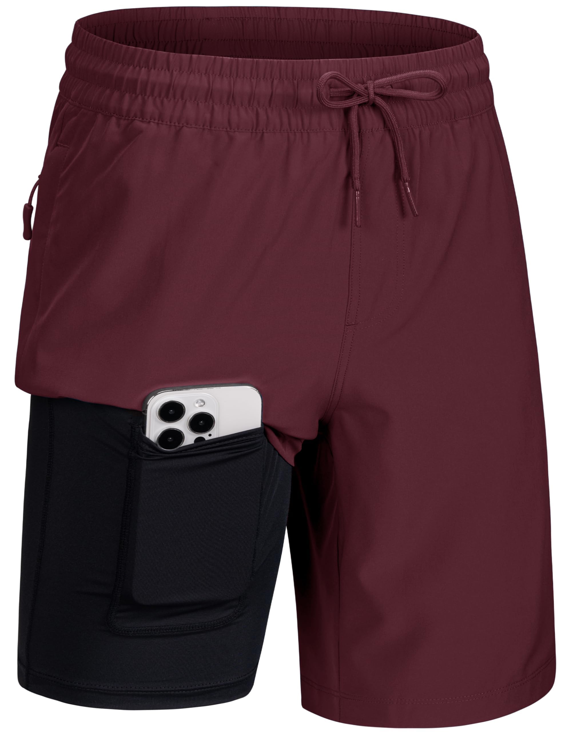 MAGCOMSEN Men's Swim Shorts with Compression Liner 9" Quick Dry Bathing Suits UPF 50+ Board Shorts with Zipper Pockets