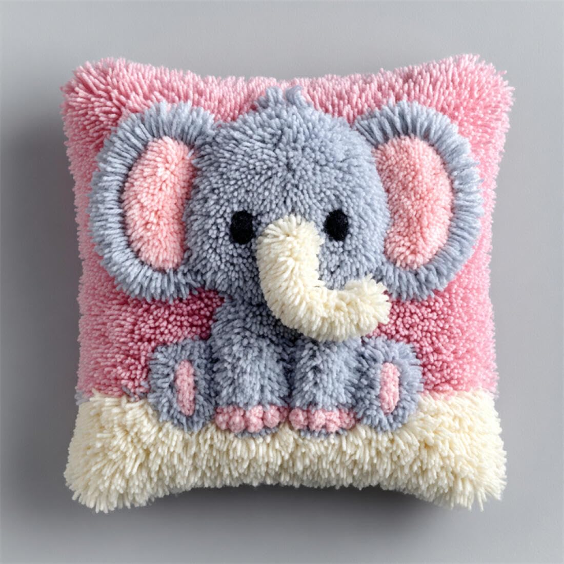 Kitquiver Animal Latch Hook Craft Kits Cartoon Elephant Latch Hook Kit for Adults Beginners Embroidery Crochet Set DIY Throw Pillow Covers Kits 17x17In