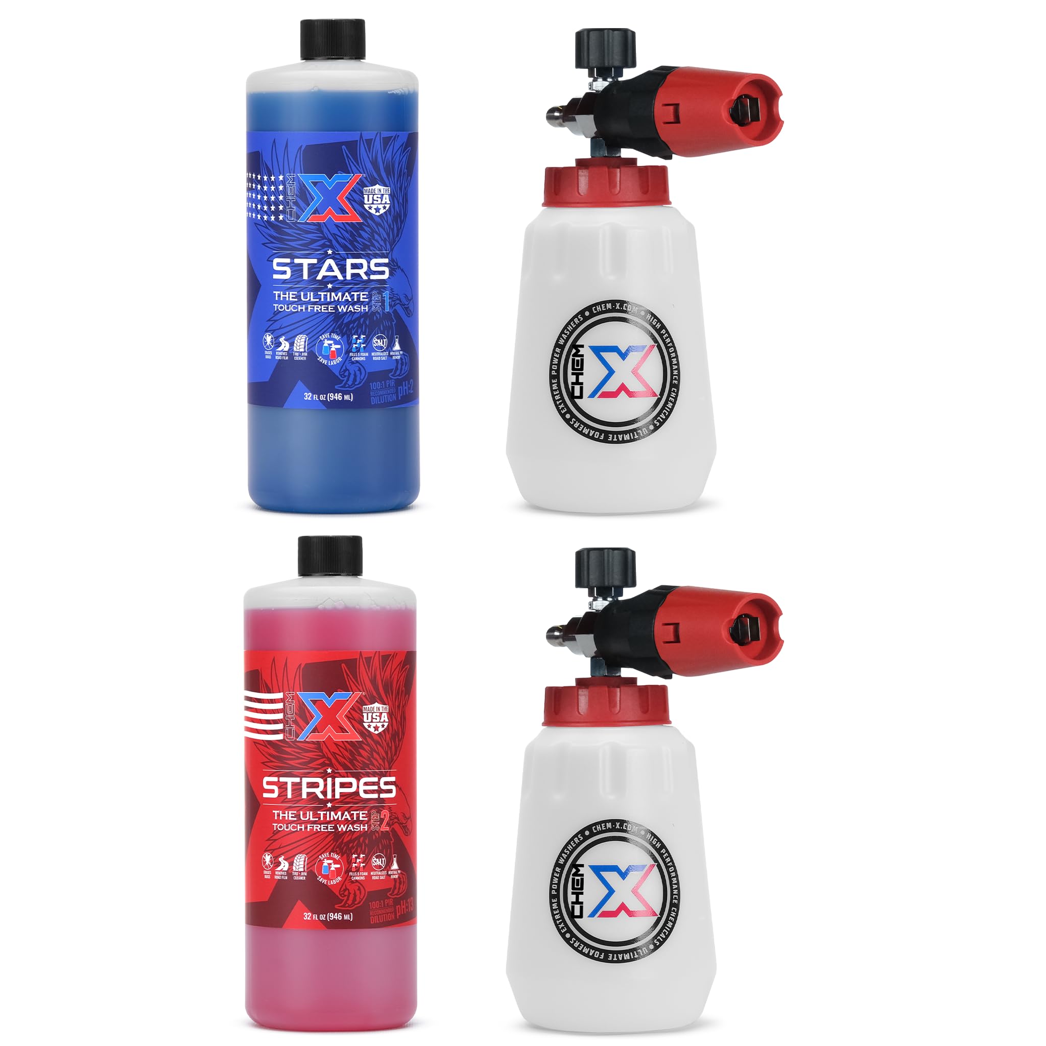 Chem-X: Stars and Stripes Ultimate Touch Free Vehicle Wash Chrome Foam Cannon Kit - 32 Ounce