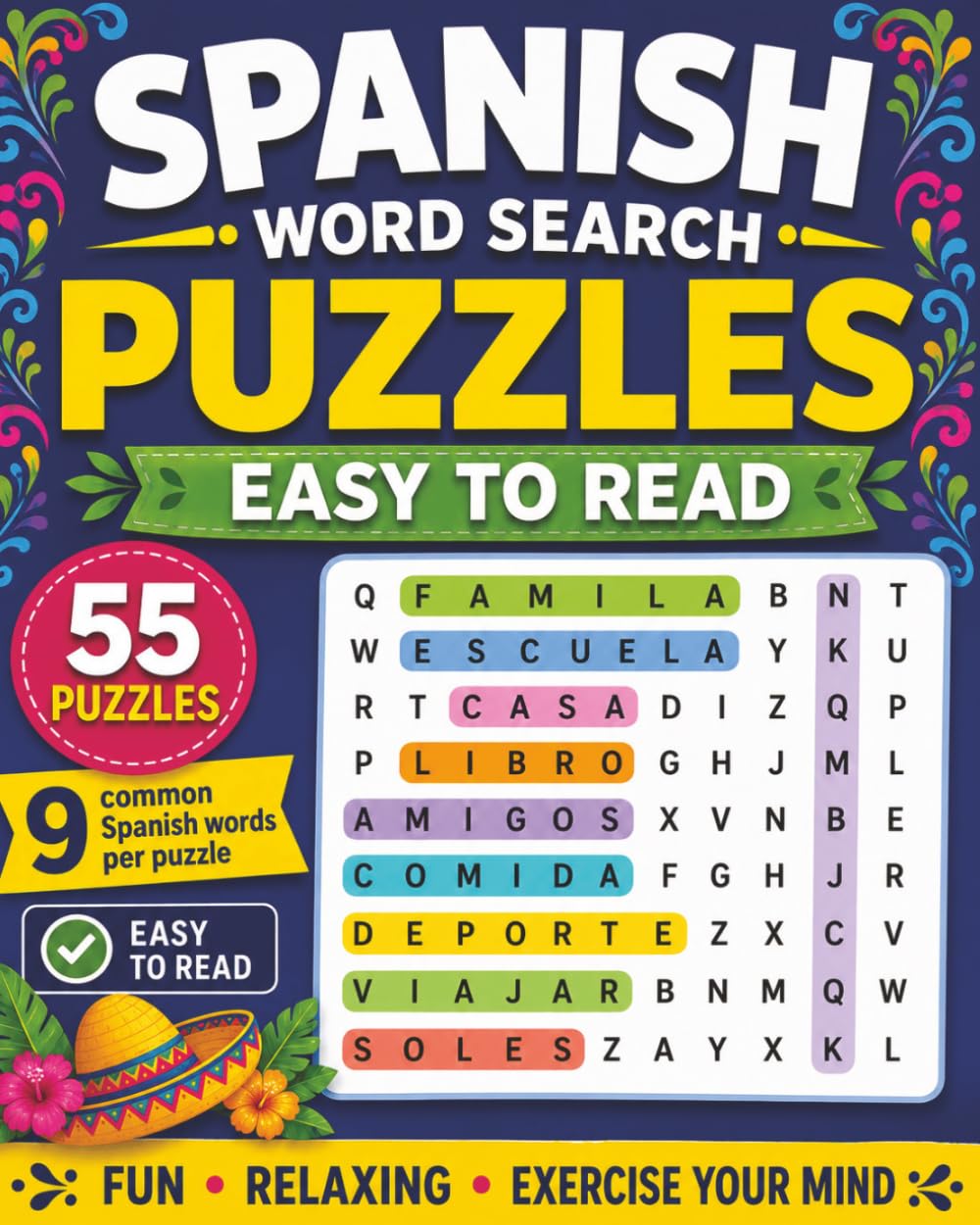 Spanish Word Search Book: 55 Vocabulary Puzzles with Common Spanish Words
