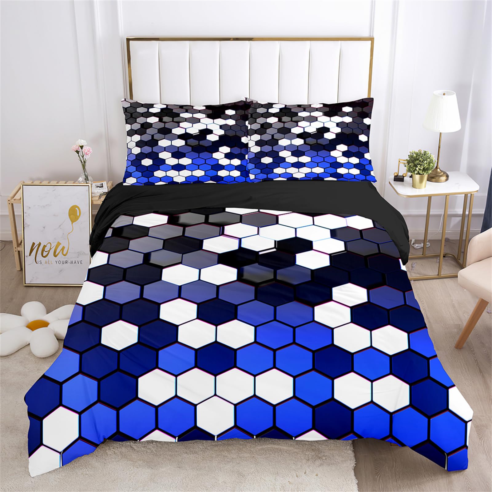 Dwetcxo King Size Duvet Cover Sets Blue White Kingsize Duvet Cover Sets Microfiber Breathable King Size Bedding Soft Bedding with Zipper Closure+2 Pillowcases 50x75cm 220x240cm