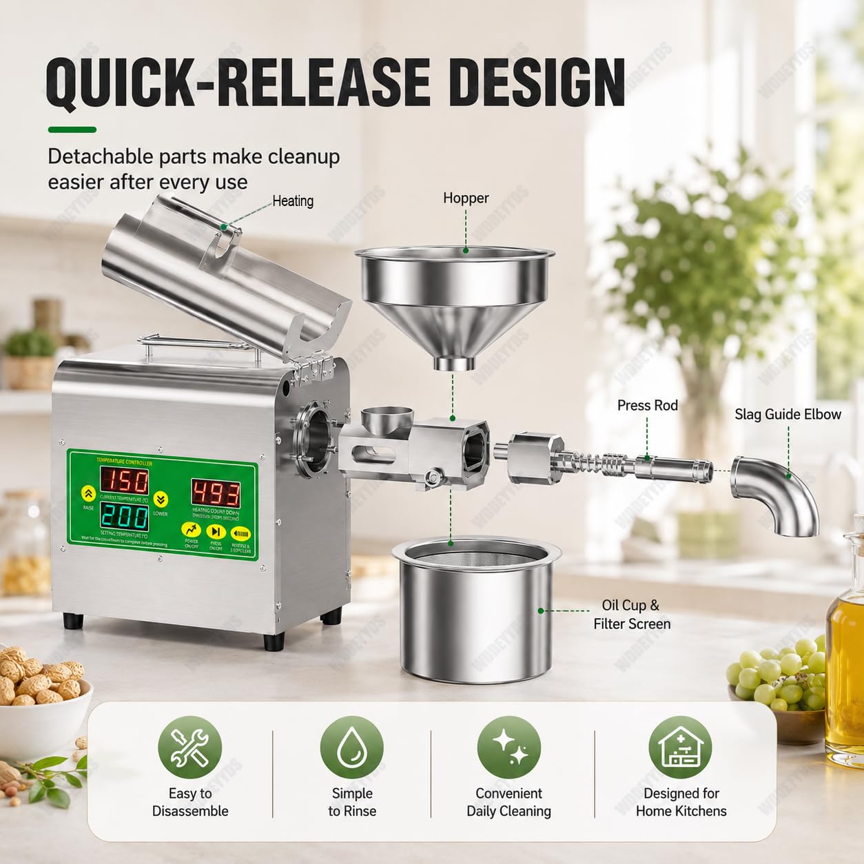 Presse à Huile électrique 1500W–Double Mode de Pressage à Froid et à Chaud–Construction en Acier Inoxydable de Qualité Alimentaire Pour Une Extraction D'huile Saine et Pure,110V/220V