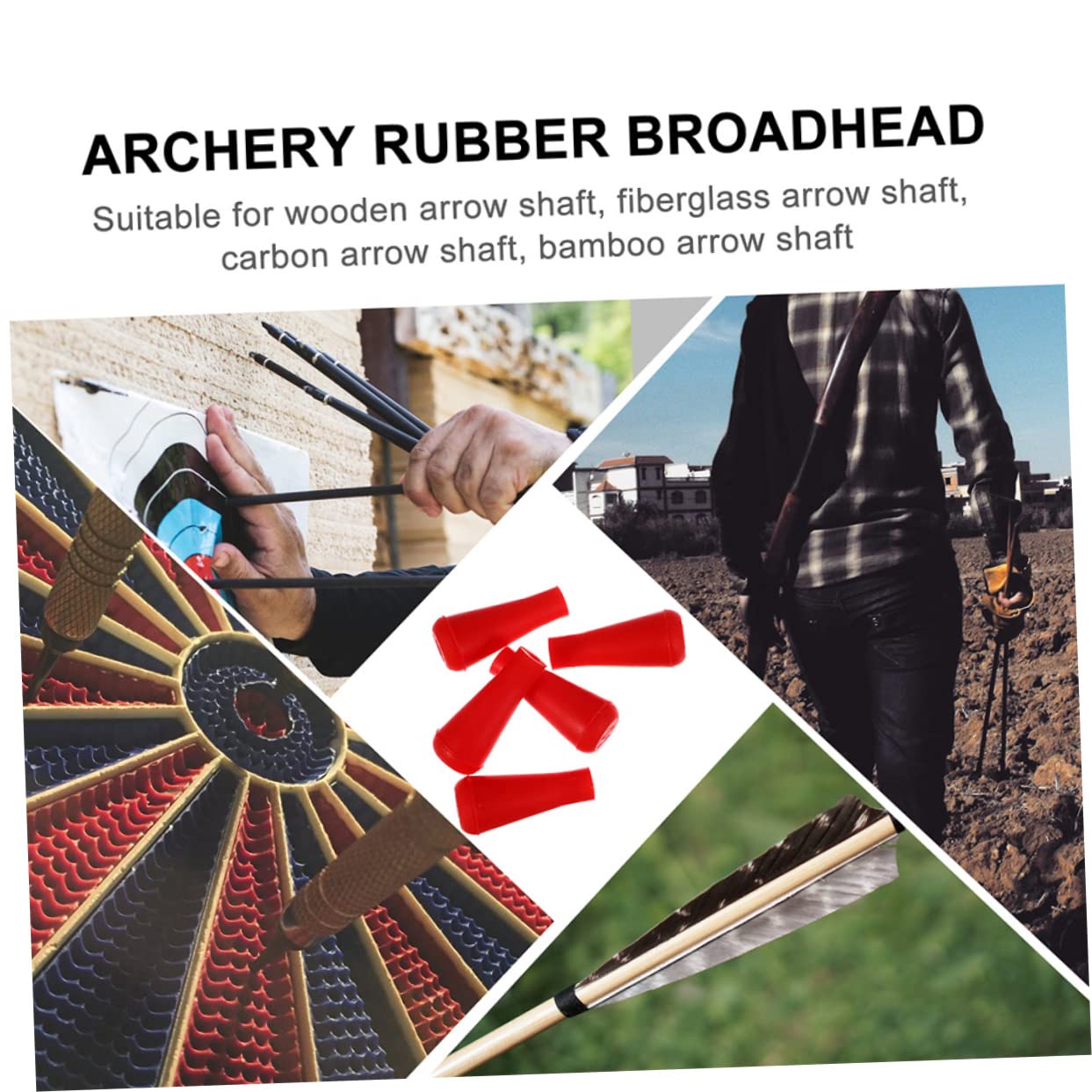 GANAZONO 10pcs Rubber Practice Tips for Archery Safe Lightweight Broadheads for Training Carbon Shafts for Beginners and Practice