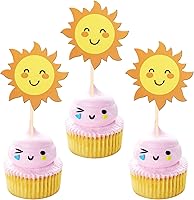 Vista 8 de 36 piezas de decoración para cupcakes de sol de doble cara con diseño de flores y sonrisas, decoración de cupcakes SunShine para temática de sol