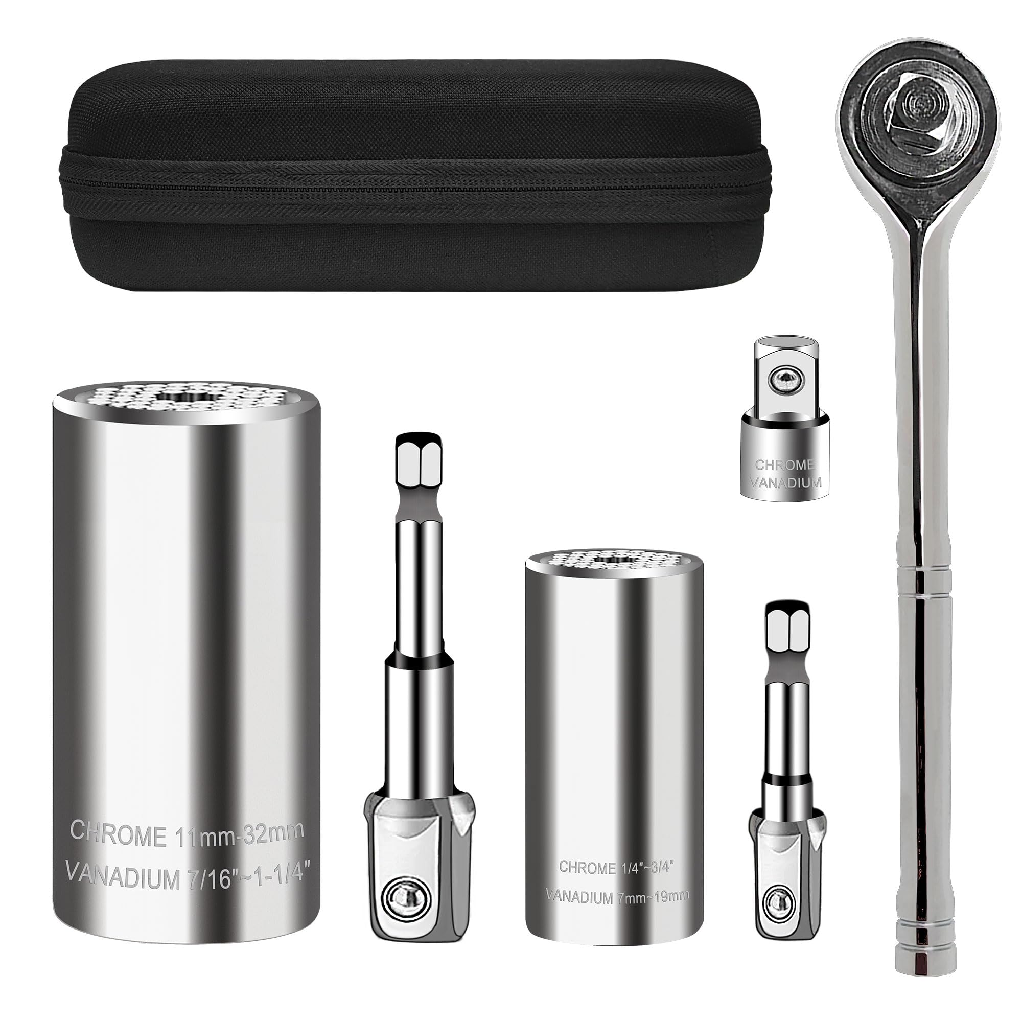 PANMAX Universal Socket Wrench Set (7-19mm & 11-32mm), Super Socket Unscrew Any Bolt, Chrome Vanadium Steel Wrench Set