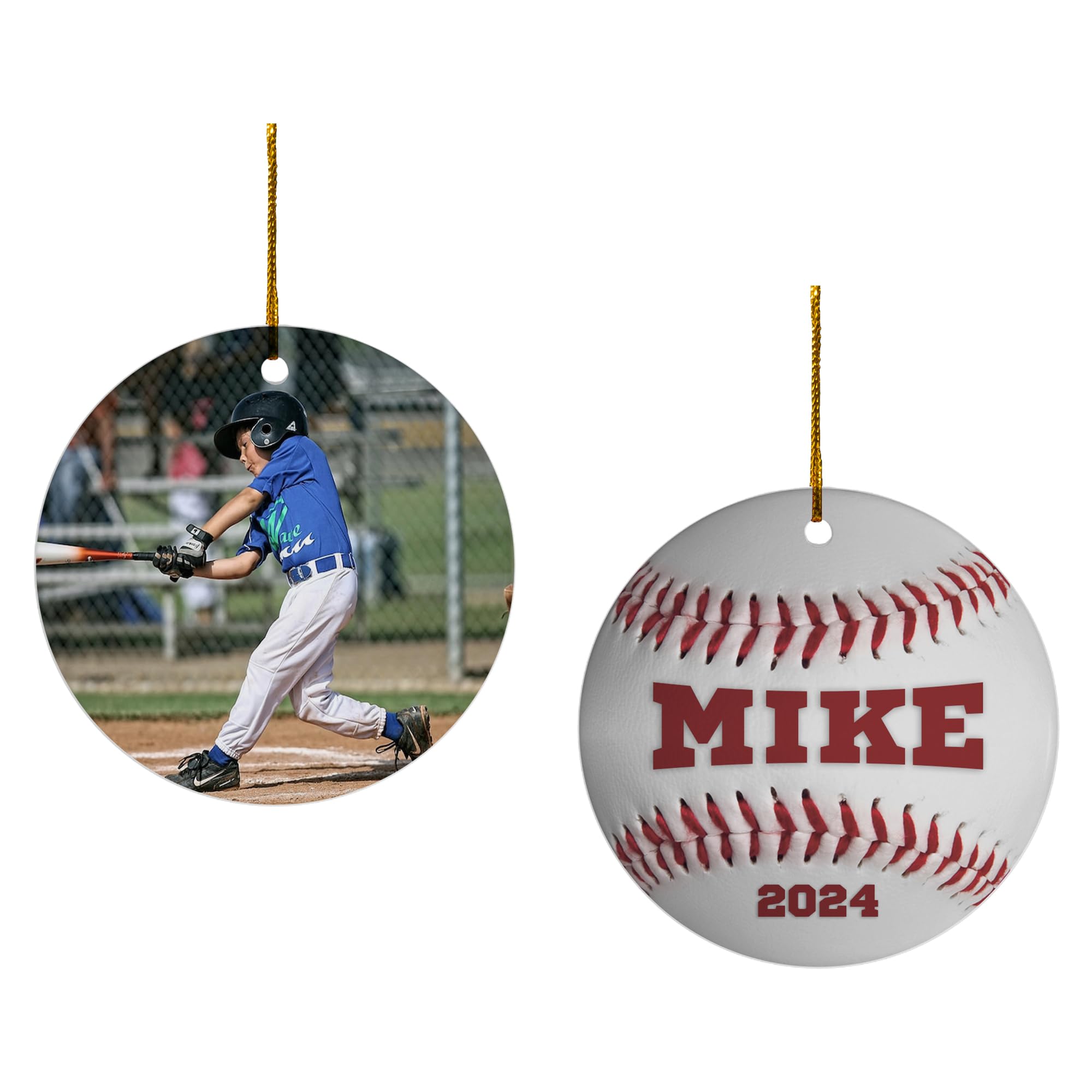 FLOCHIL Personalized Baseball Christmas Ornaments 2024, Custom Ceramic Ornaments with Name Photo, Gifts for Baseball Players