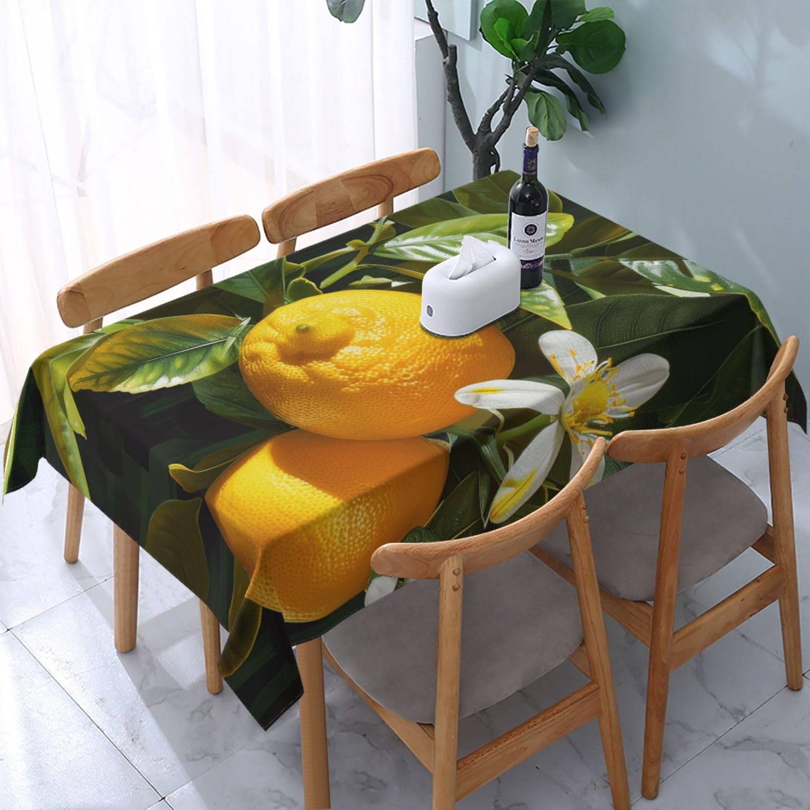WPKJU Yellow Lemon Flower Printed Tablecloth Water Resistant Table Cover Washable Rectangle Table Cloth for Tables 54x72 in