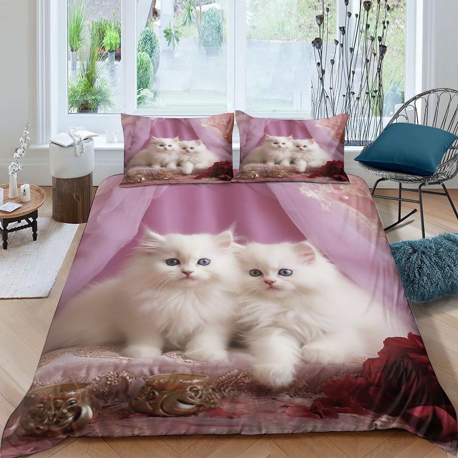 Housse de couette mignon chaton pour chambre d'enfant et lit douillet king size