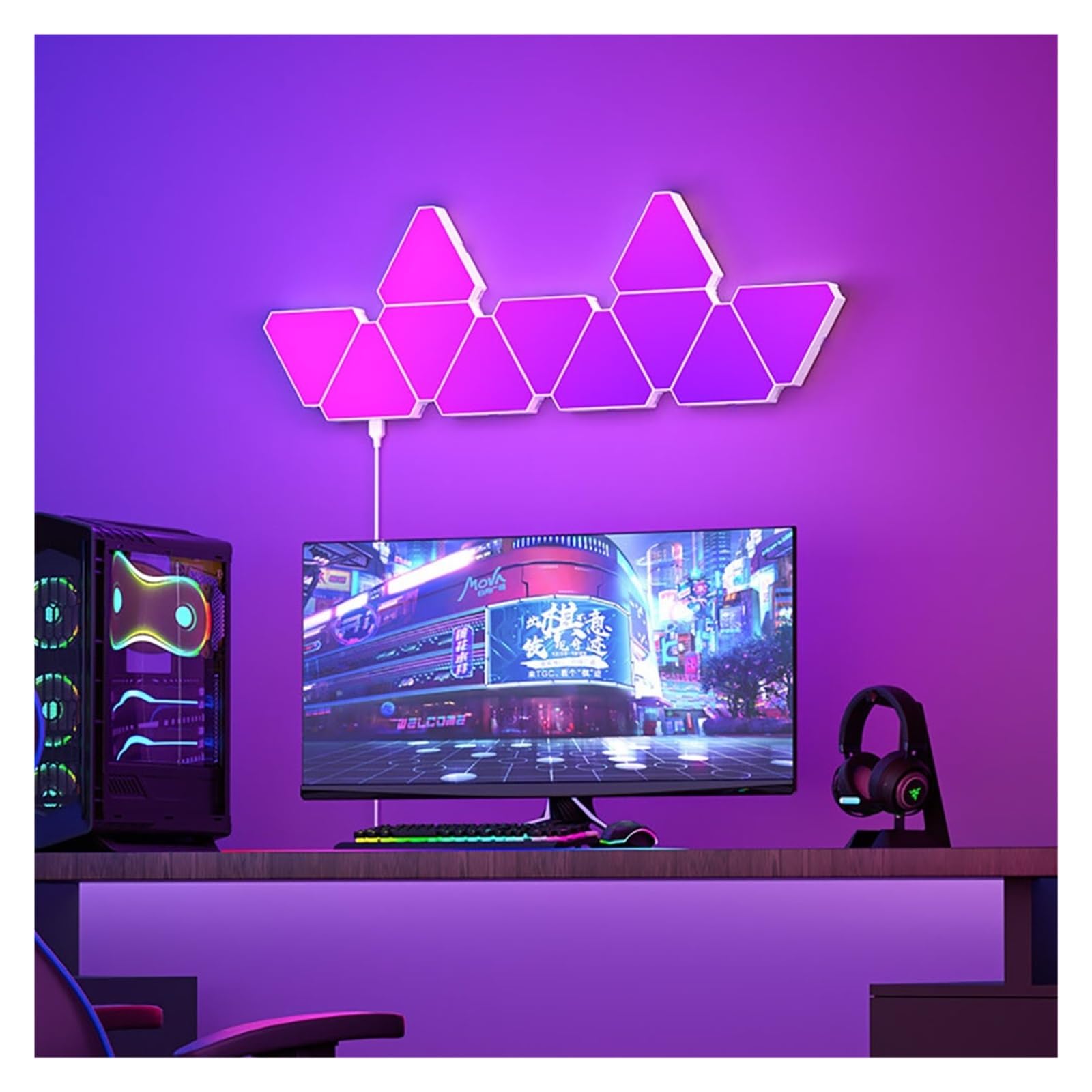Trójkątna Lampa Kwantowa LED RGB, Ścienna, Inteligentny Odbiór Rytmu, Światło Tła Do Sypialni, Lampka Nocna, Dekoracja Biura CiepłA I Komfortowa Atmosfera(12 PCS,WiFi APP No Plug)