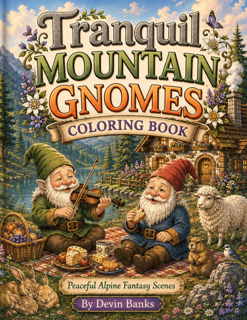 Tranquil Mountain Gnomes Coloring Book: Peaceful Alpine Fantasy Scenes (Whimsical Gnomes Collection)