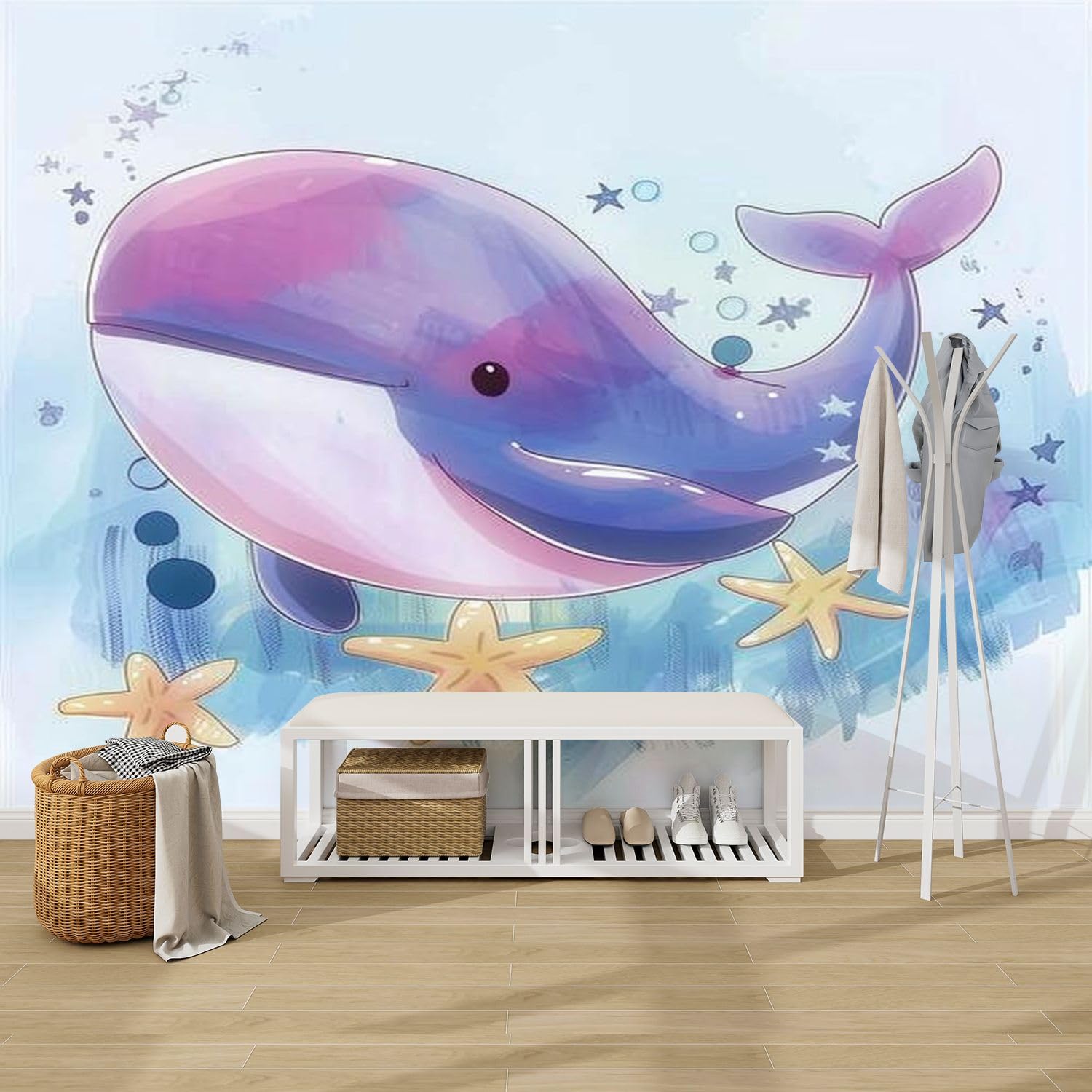 Papel Tapiz 3D Personalizado, Mural Moderno De Dibujos Animados, Ballena  Azul Nórdica Simple, Murales Para Habitación, image size:1500x1500