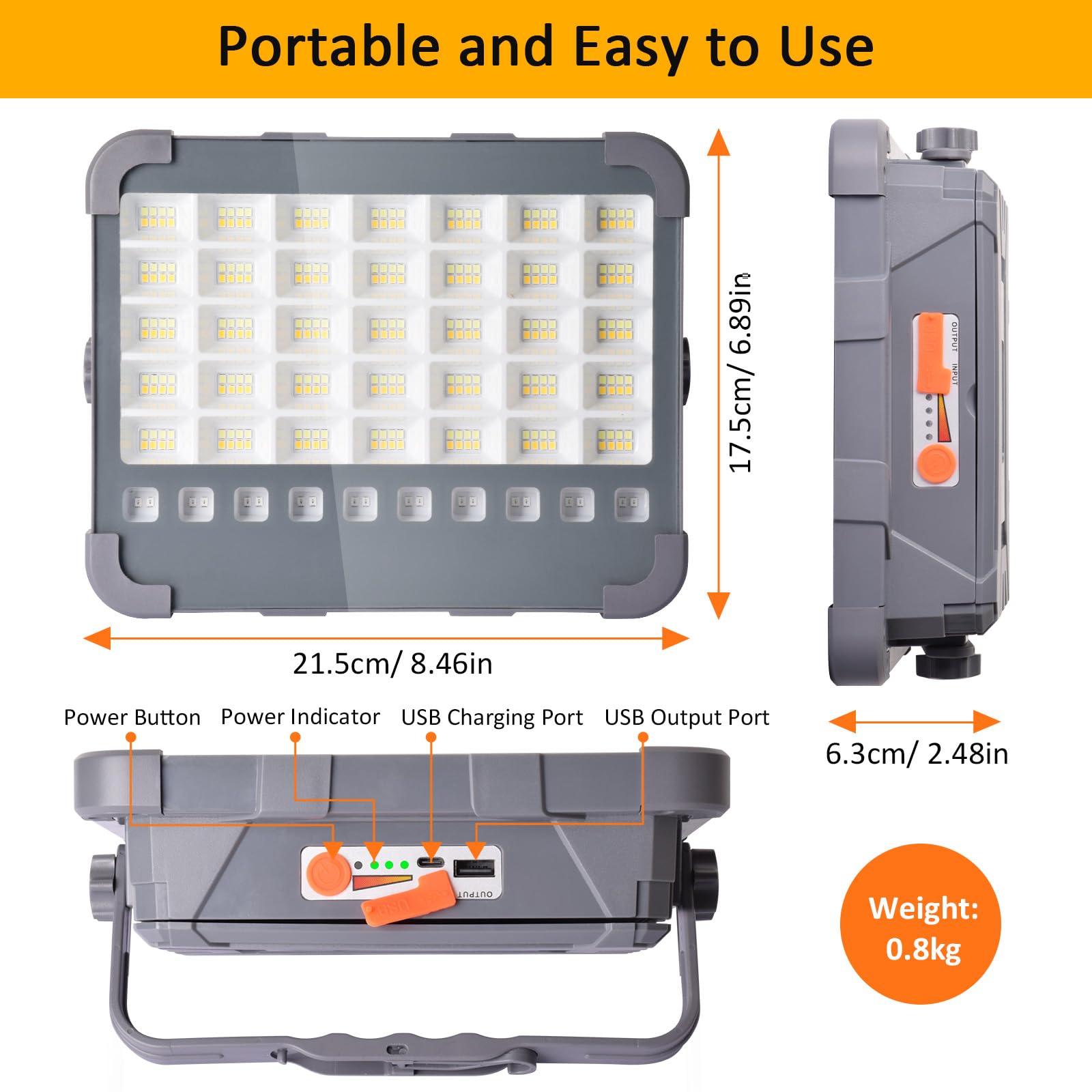 MASMEJOR Foco LED Recargable, 10000LM, 15000mAh, Dual Panel Solar