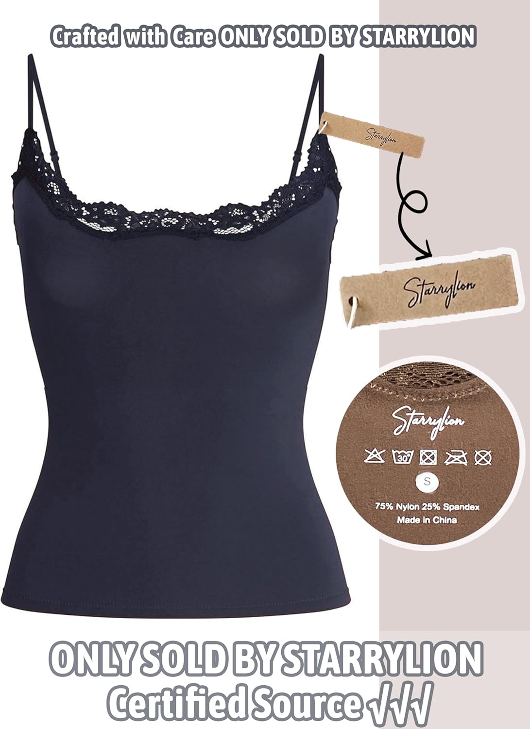 Starrylion Padded Lace Cami Top Double Lined Sexy Tank Top Spaghetti Strap Club Party Shirt - Image 4