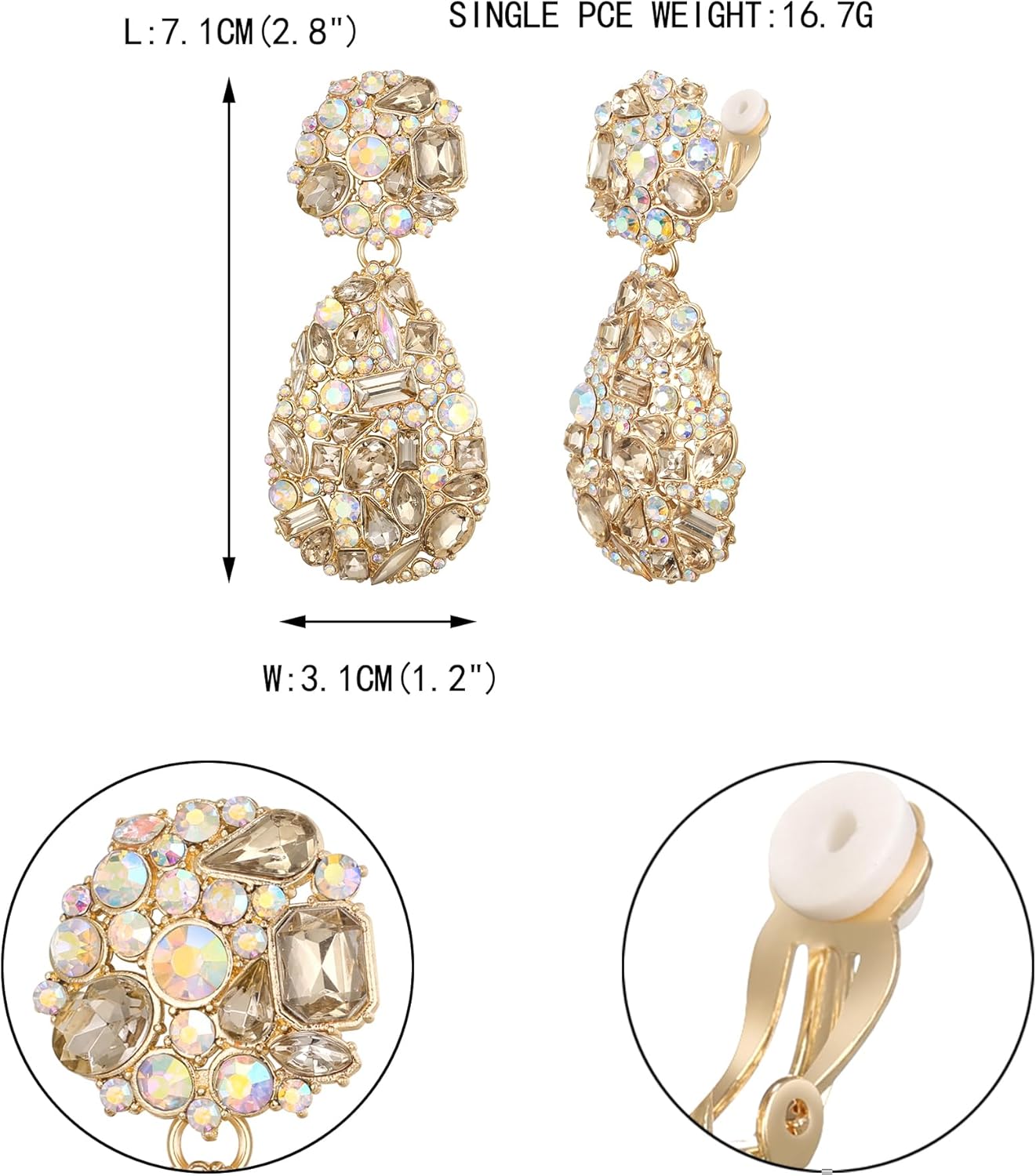 EVER FAITH Glamour Rhinestone Statement Clip-on Earrings, Fashion Chic Art Deco Sparkly Marquise Water Drop Crystal Dangle Earrings for Women - Image 5