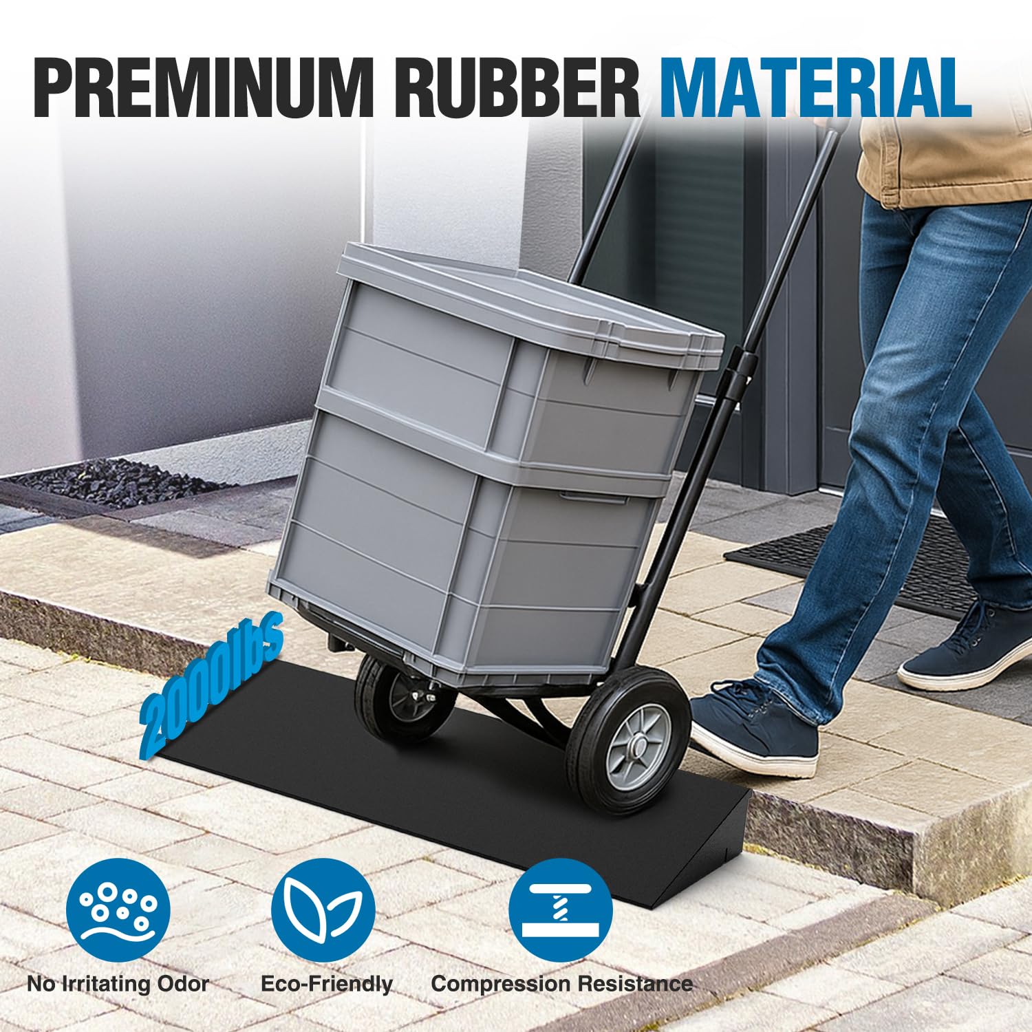 Nilight 2.4" Rise Threshold Ramp for Doorways, 19.7" Wide Low Profile Rubber Smooth Access Door Ramp for Doorway, Curb, Home Steps, Bathroom