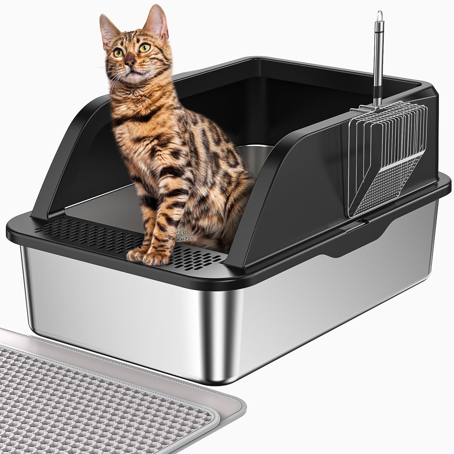 PEDIBAT XL Stainless Steel Litter Box, Extra Large Metal Cat Litter Box with High Sided for Big Cats, Enclosed Litter Boxed with Lid, Easy-Clean Cat