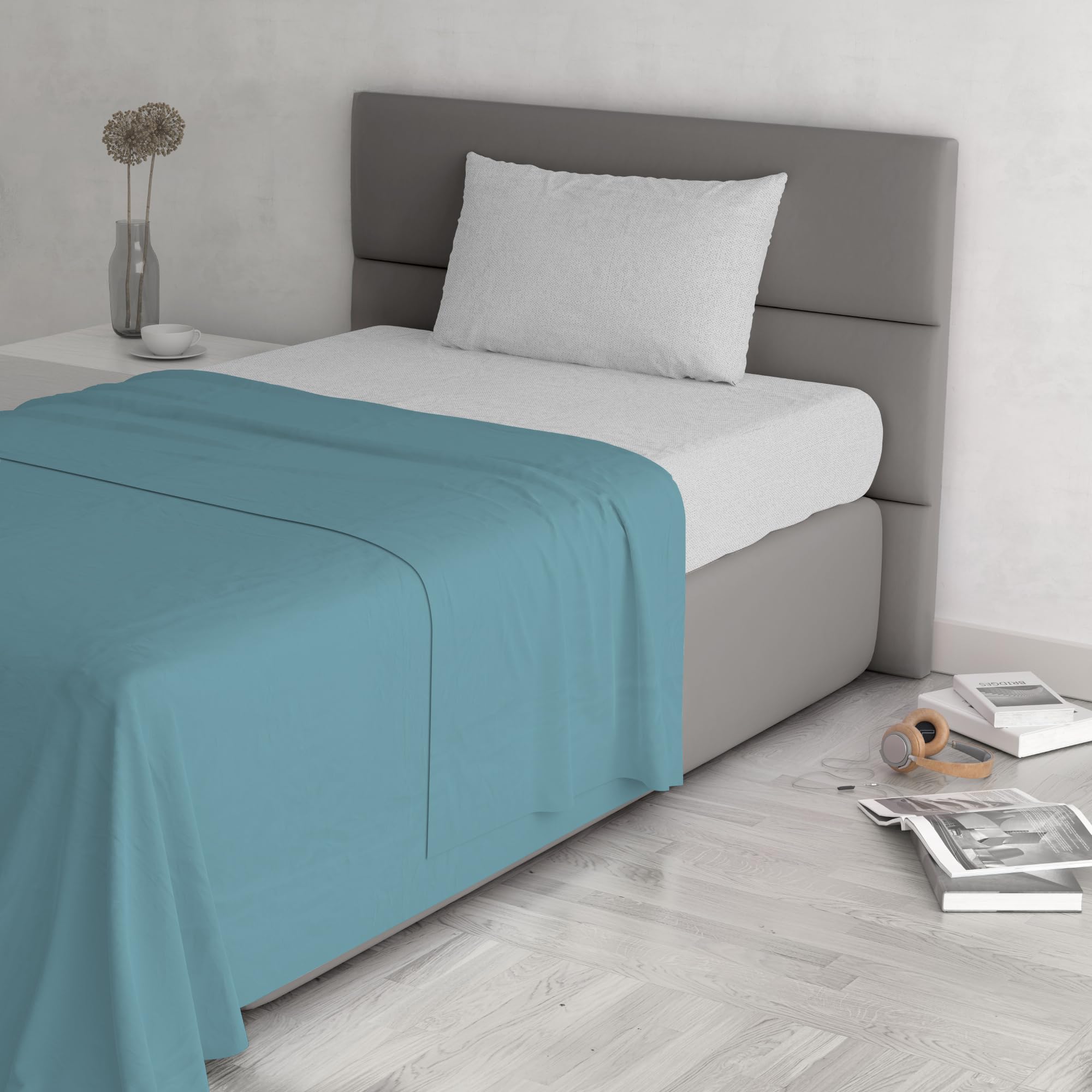 Trend Chic Bedding Set, 100% Cotton, Made in Italy, Double Size, Teal, Ottanio, King single