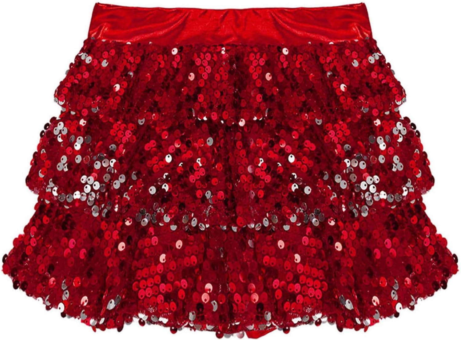 Women's Big Girls Tiered Ruffles Shiny Metallic Skirted Shorts for Party Stage Performance