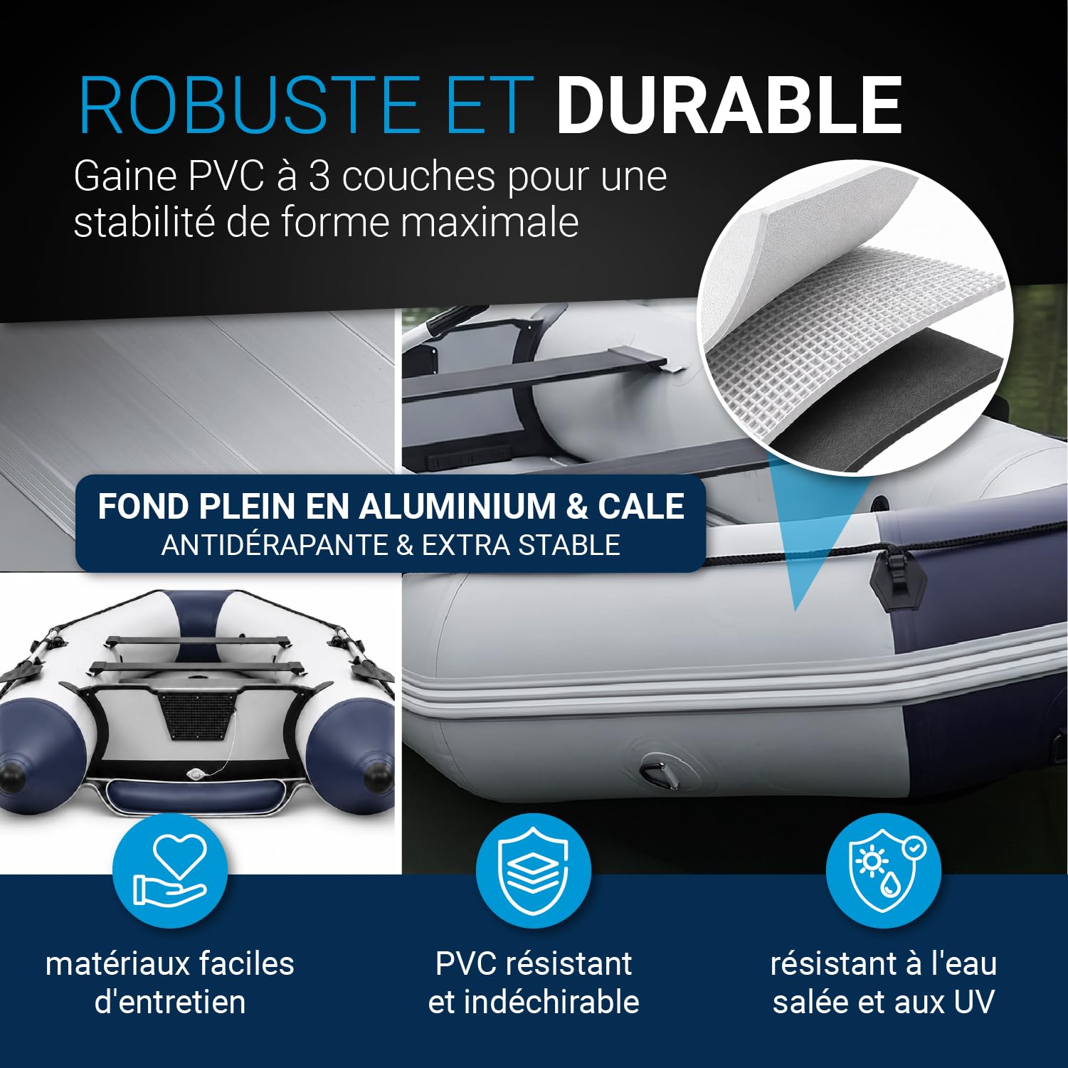 ArtSport Bateau Paddel Boot Gris avec Alu Sol – 3,80 m