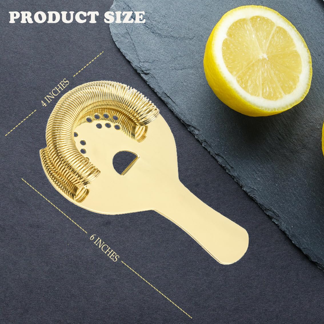 Colador de cóctel dorado para bebidas, colador Hawthorne de 2 puntas con resorte extraíble, acero inoxidable, colador de bartending 5