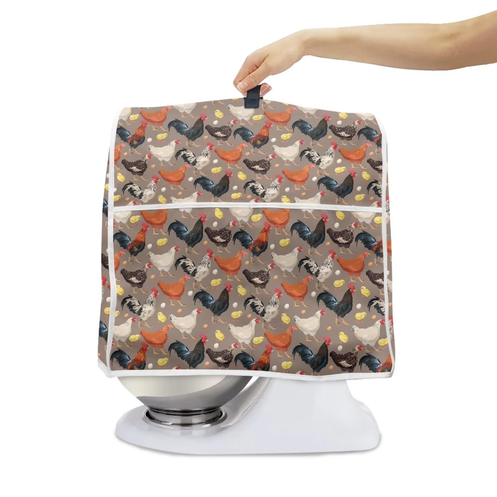 Goronwyfloyd Rooster Pattern Kitchen Air Fryer Dust Cover Compatible With 6-8 Quart Mixers, Toasters Kitchen Aid Dust Cover with Side Pocket