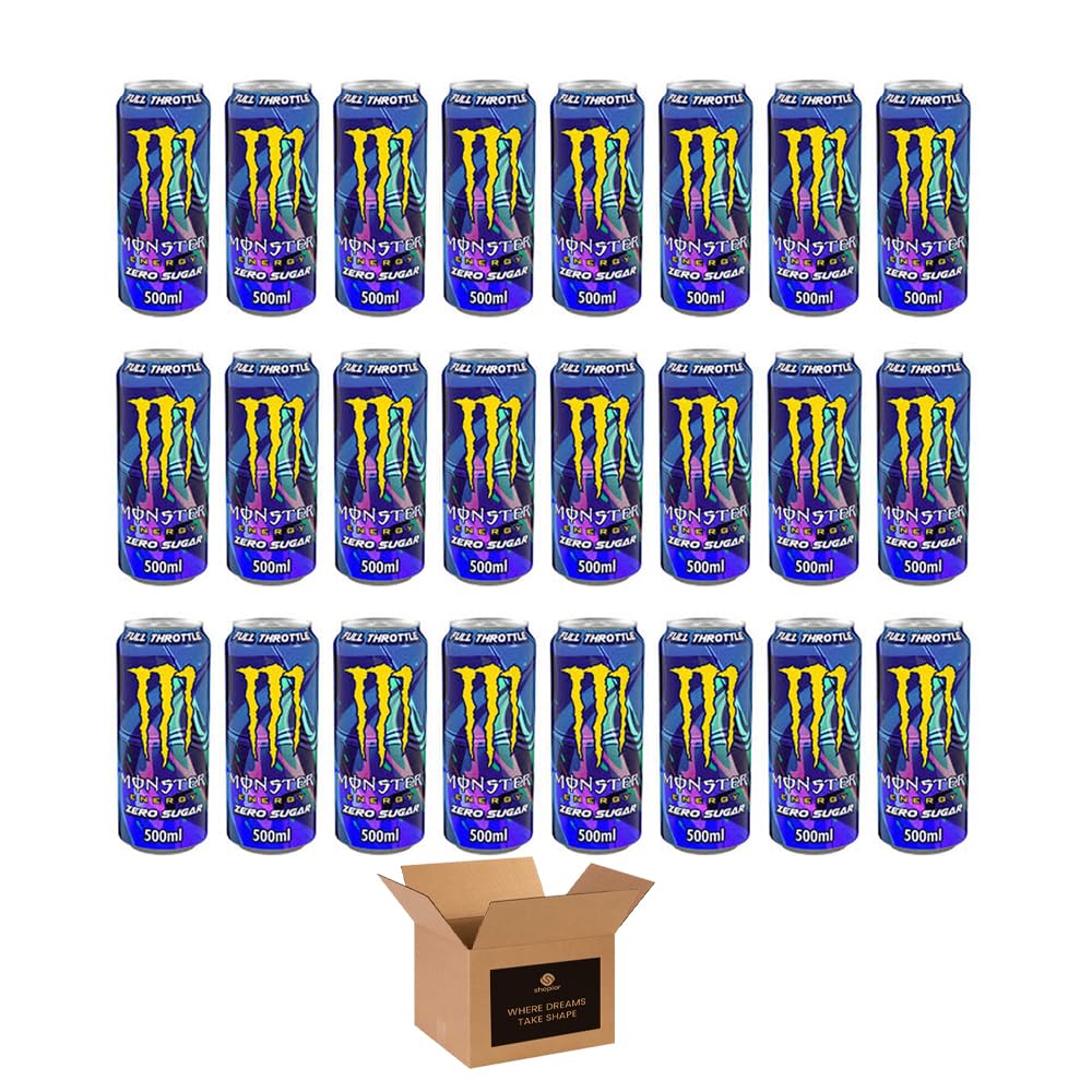 Monster Energy Drink Flavours | Juiced, Zero Sugar, Ultra, Monarch, Fiesta Mango, Strawberry Dreams, VR46, Punch | High Caffeine Sports Energy Drink | 500ml (Pack 24, Zero Sugar Full Throttle)
