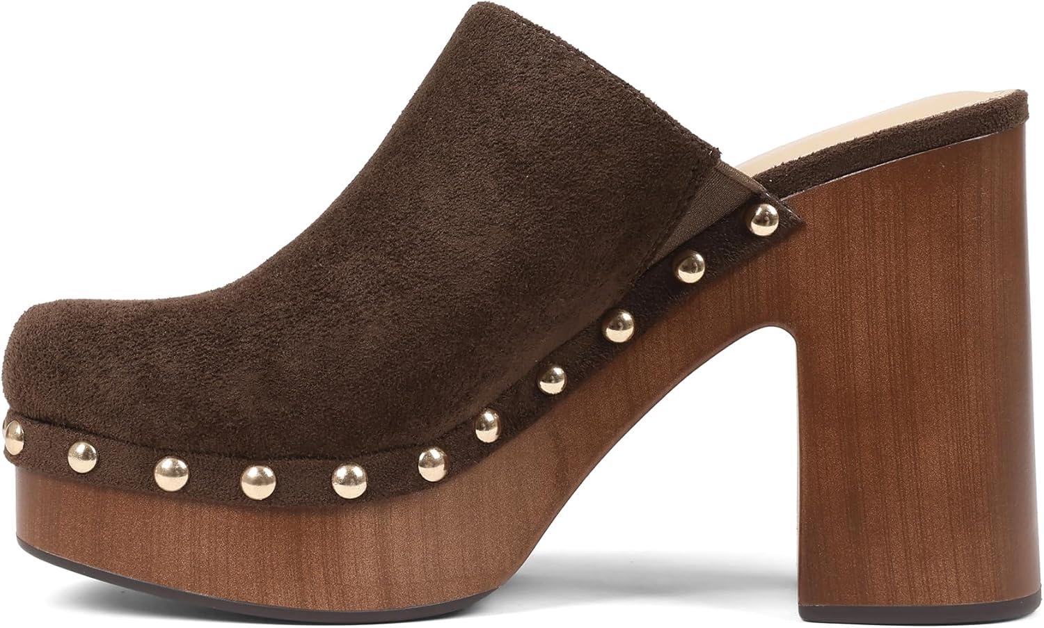 Oiamenne Womens Platform Clogs Mules Chunky High Heeled Sandals Round Toe Slip On Slides Rivet Studded Heels for Women Casual Comfy Shoes